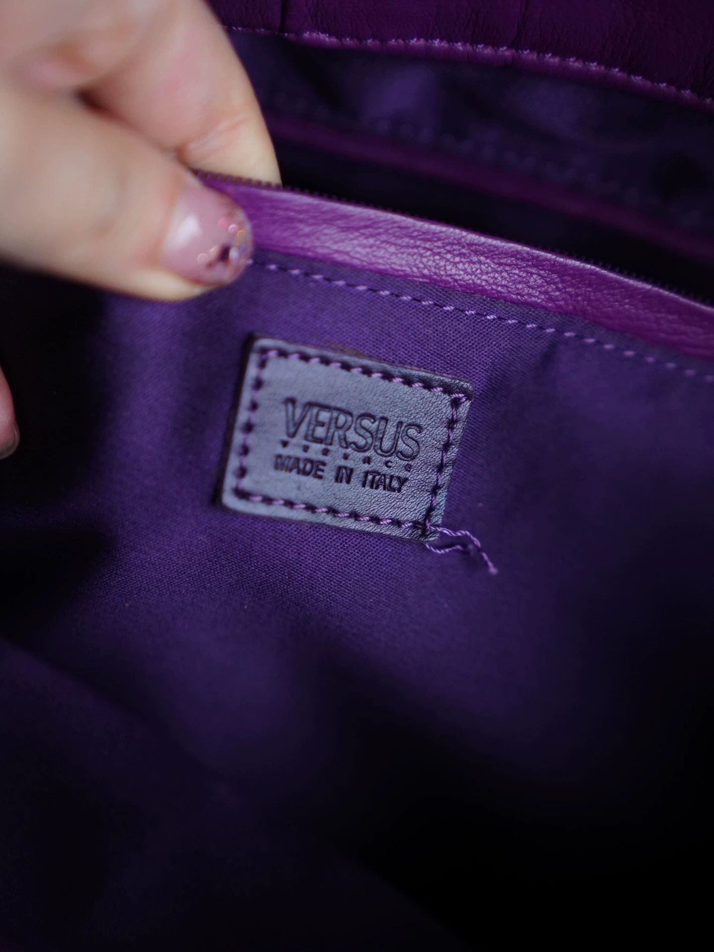 Versus Versus Purple Checkered Multi-Chain Leather Clutch Italy Size ONE SIZE - 8 Thumbnail