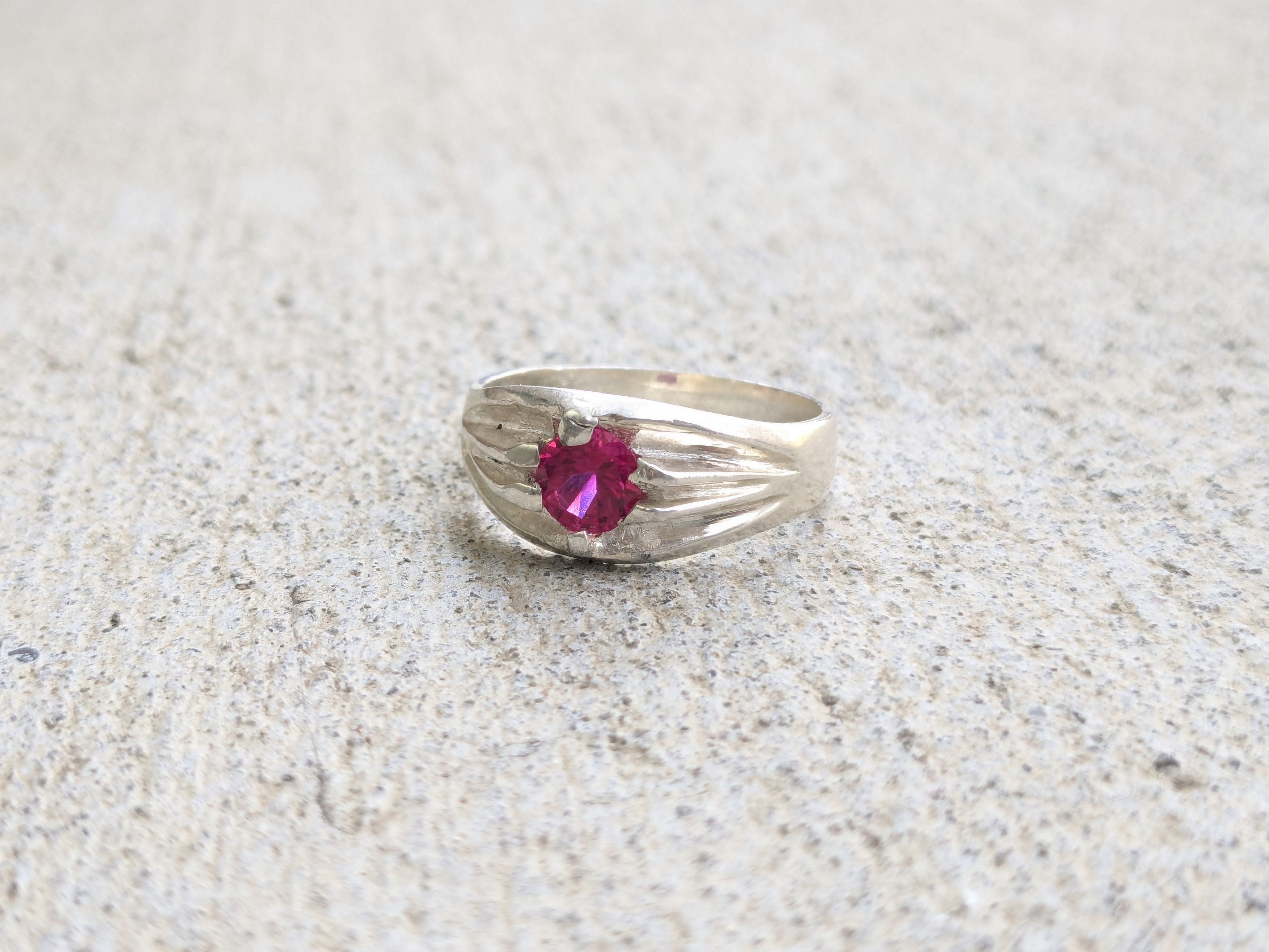 Jewelry Sterling Silver Ring Red Ruby 10.75 Band Mexico Size ONE SIZE - 2 Thumbnail