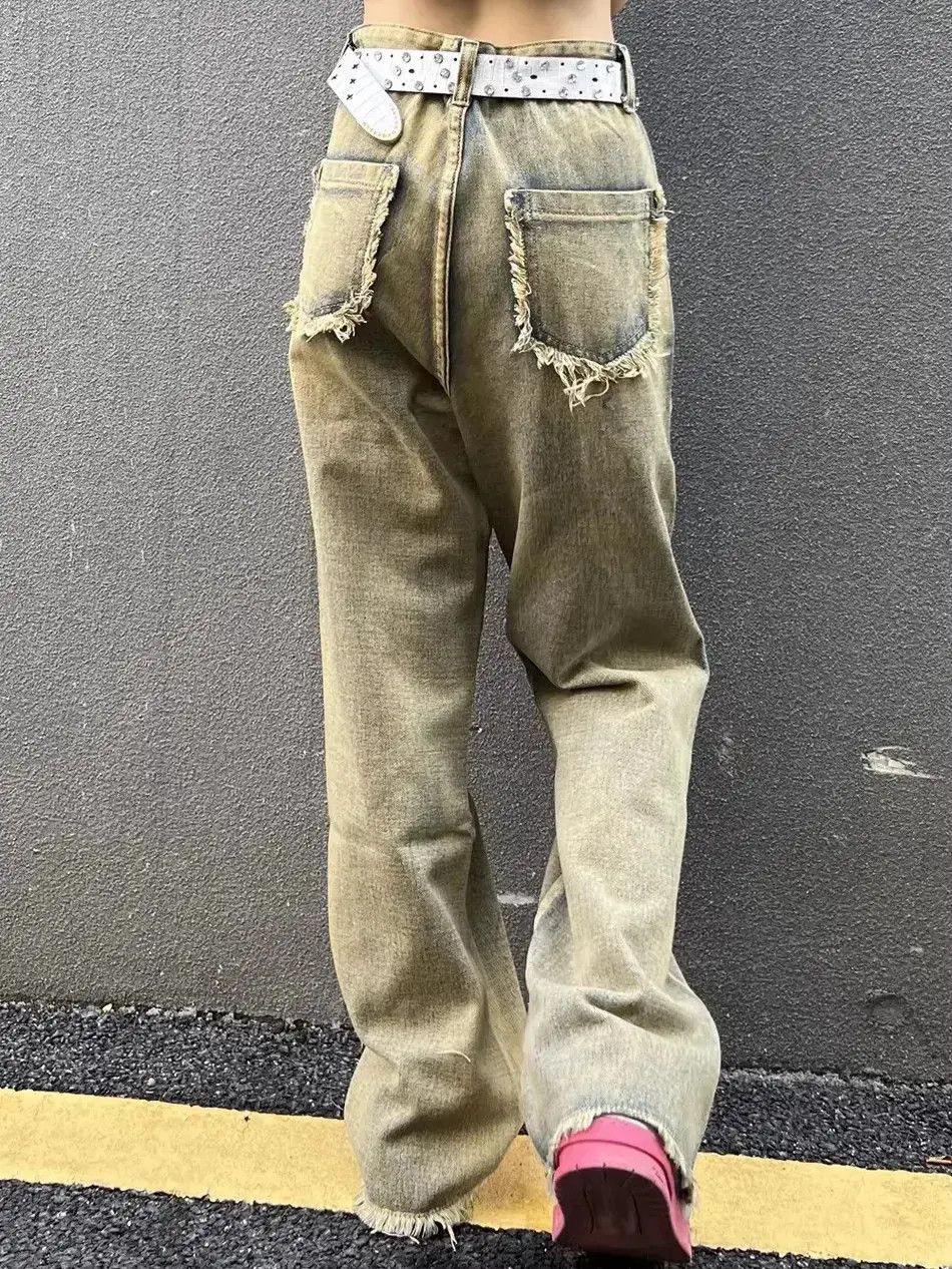 Japanese Brand Retro washed straight leg patchwork jeans Size US 32 / EU 48 - 6 Thumbnail