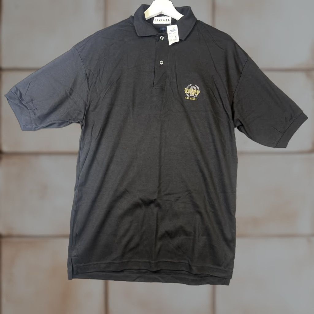VINTAGE Caesars Palace Polo Shirt Black Short Sleeve Cotton Men's M Shirt