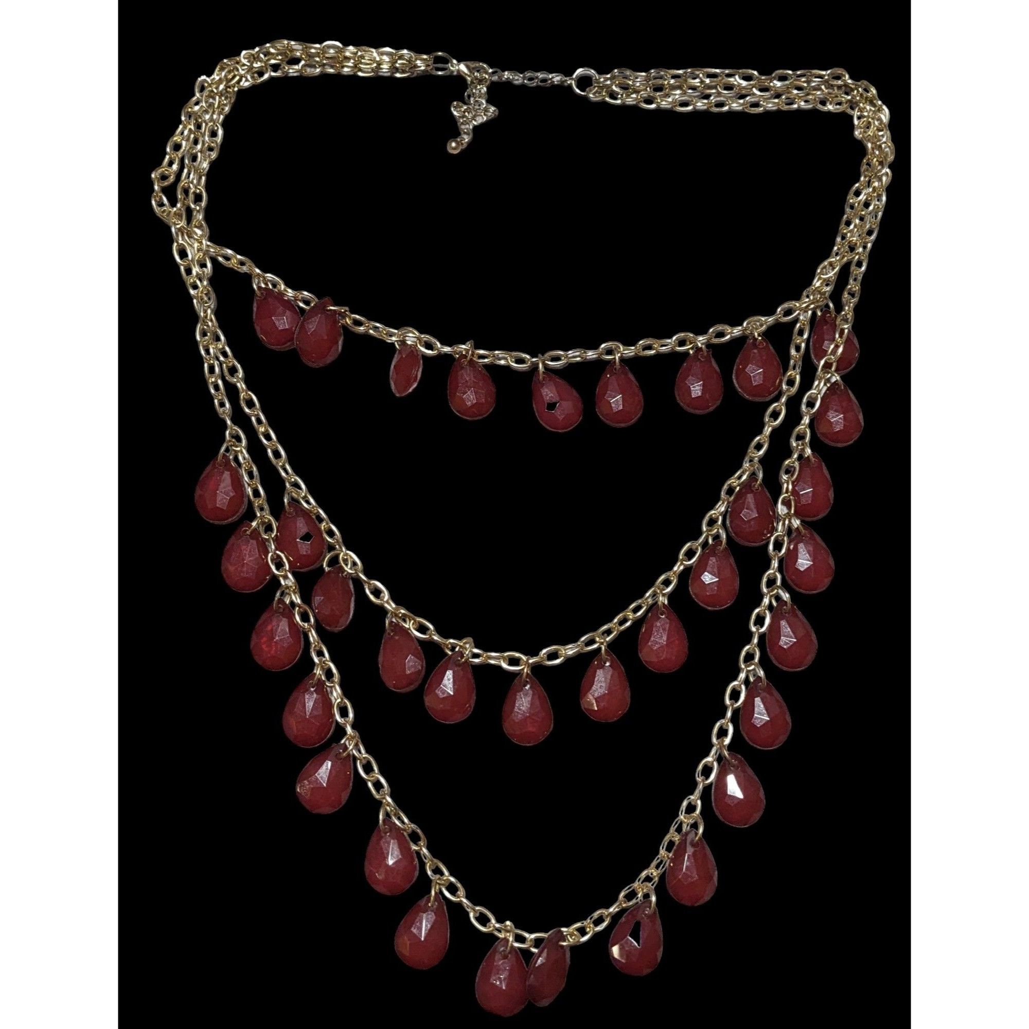 Other Retro Cranberry Gold Multilayer Gemmed Necklace Size ONE SIZE - 1 Thumbnail