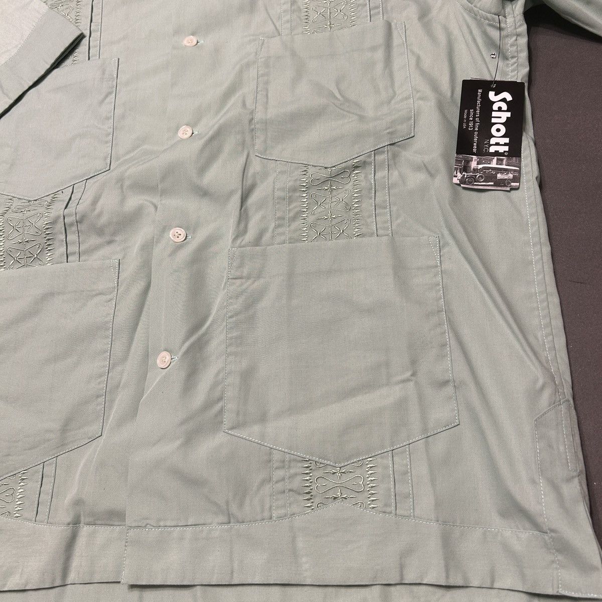 Schott Schott Camp Collar Embroidered Mint Button Up Shirt Size US L / EU 52-54 / 3 - 4 Thumbnail