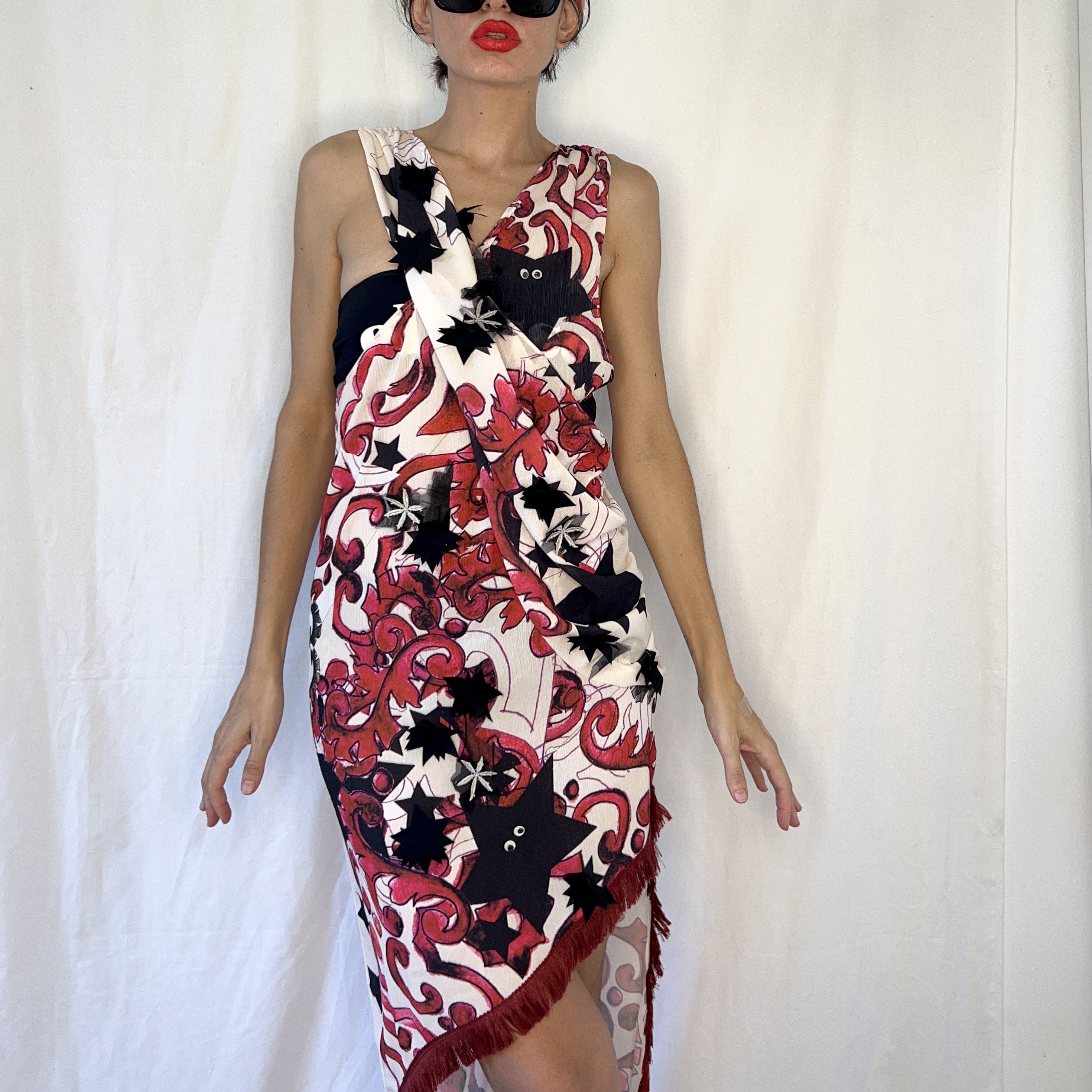 Designer Handmade designer stars asymmetrical draped dress Size M / US 6-8 / IT 42-44 - 2 Thumbnail
