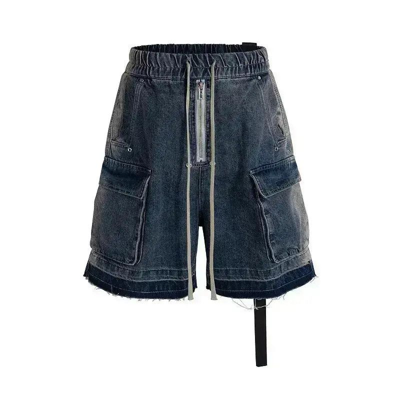 Japanese Brand Zipper Pocket Washed Blue Distressed Shorts Size US 32 / EU 48 - 1 Thumbnail