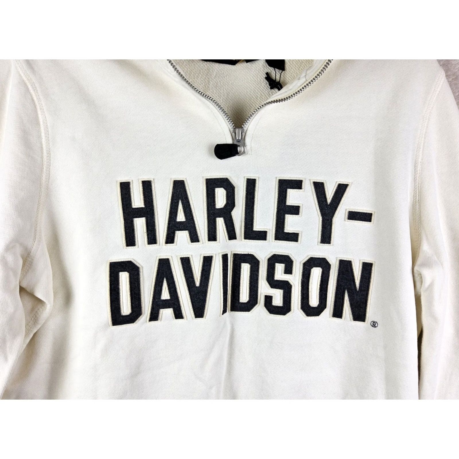 Harley Davidson Harley-Davidson Women's Sweatshirt 1/4 Zip Pullover Size S Ivory Felt Letter 100% Cotton Activewear Vintage: No Size S / US 4 / IT 40 - 4 Thumbnail