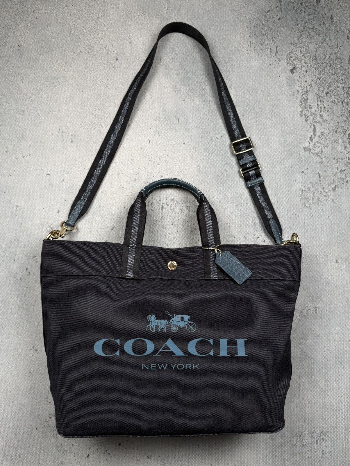 Coach Vintage Coach New York Navi Canvas Tote Bag with Blue Strap Size ONE SIZE - 2 Thumbnail