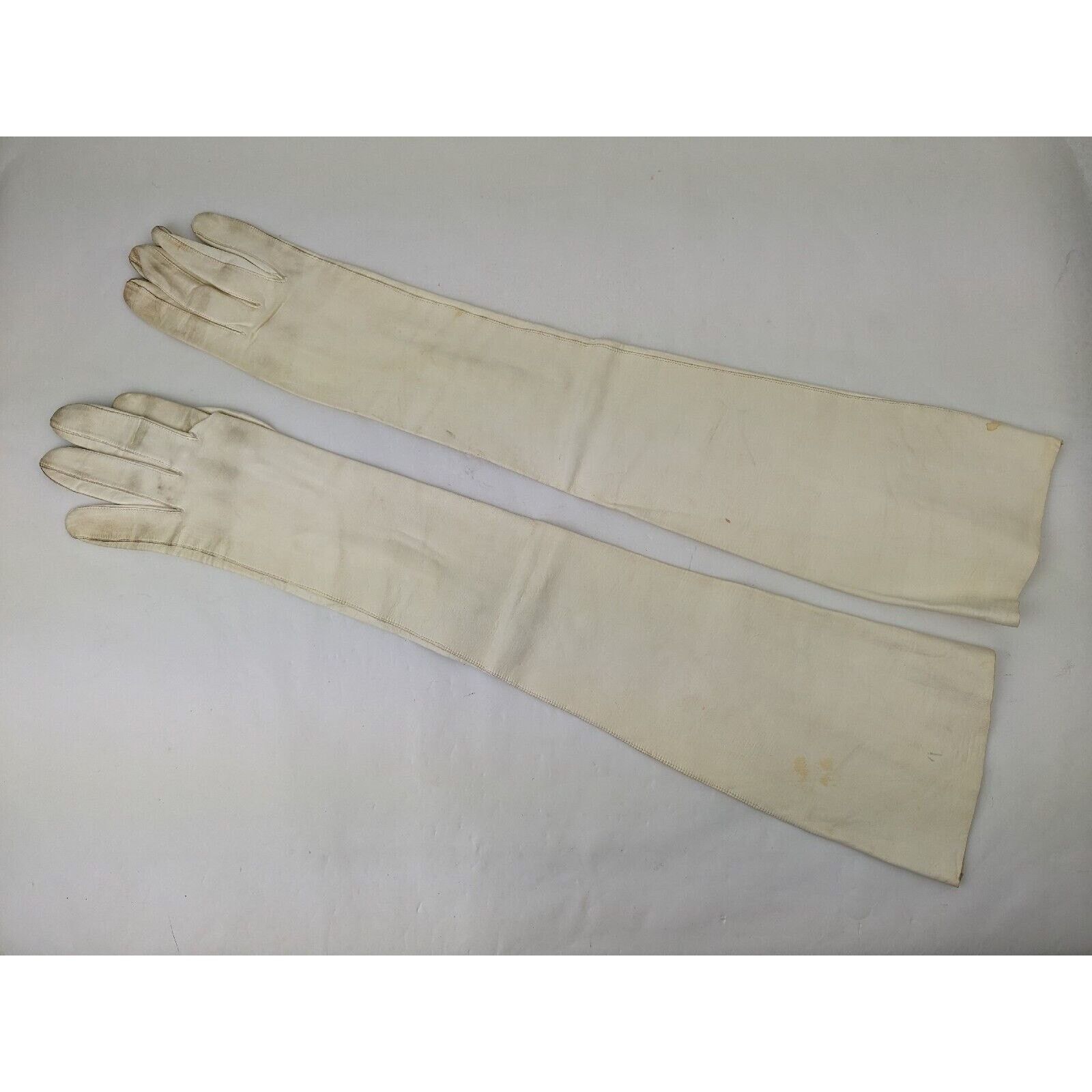 Other Vtg L Bamberger Kid Leather 21.5" Length Gloves Pearl ITALY Size ONE SIZE - 5 Thumbnail