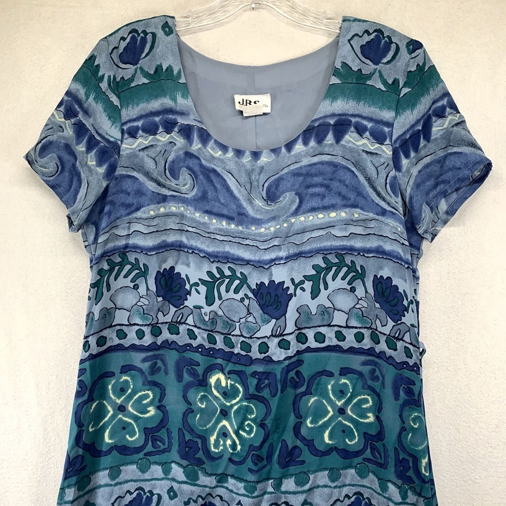VIBE VINTAGE JBS Maxi Dress Size 6 Blue Beach Vibes Waves Art Print String Belt Women 80s 90s Size M / US 6-8 / IT 42-44 - 6 Thumbnail