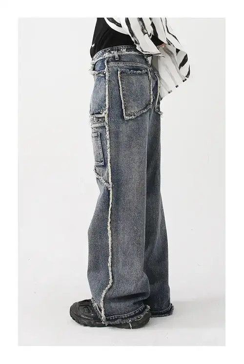 Japanese Brand Rough Edge Straight Tube Splicing Jeans men Size US 32 / EU 48 - 3 Thumbnail