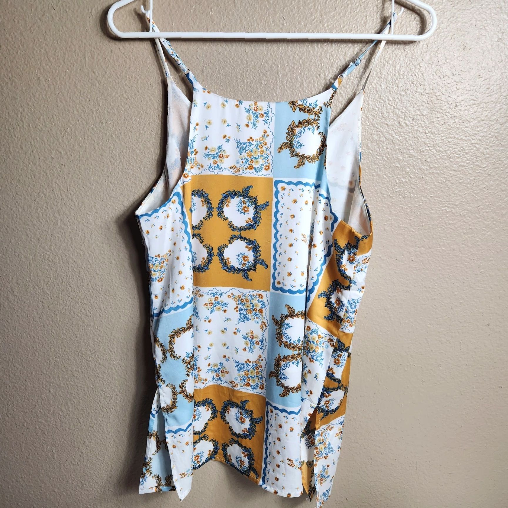 Joie JOIE Tank Womens Ivory Patchwork Floral Patterned Flowy Camisole V-Neck Sleeveless Adjustable Straps S Tank Top Casual Travel Bohemian Womens Size ONE SIZE - 5 Thumbnail