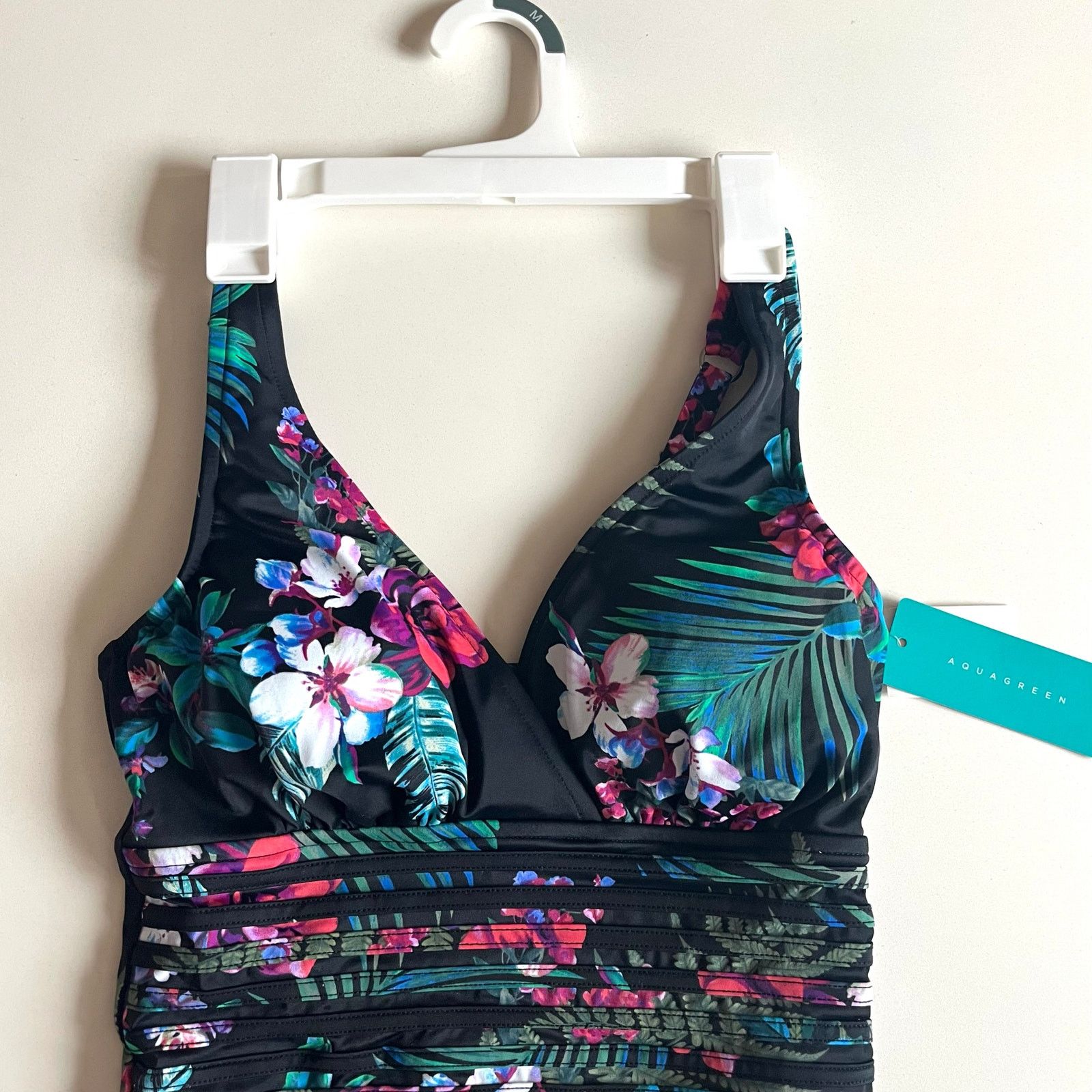 Unknown London AQUA GREEN NWT One Piece Swimsuit, Floral Medium Size ONE SIZE - 9 Thumbnail