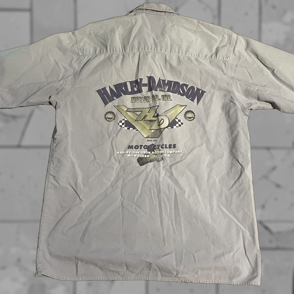 Harley Davidson Harley-Davidson Button-Down Shirt Mens M Gray 100% Cotton Short Sleeve Shirt Size US M / EU 48-50 / 2 - 1 Thumbnail