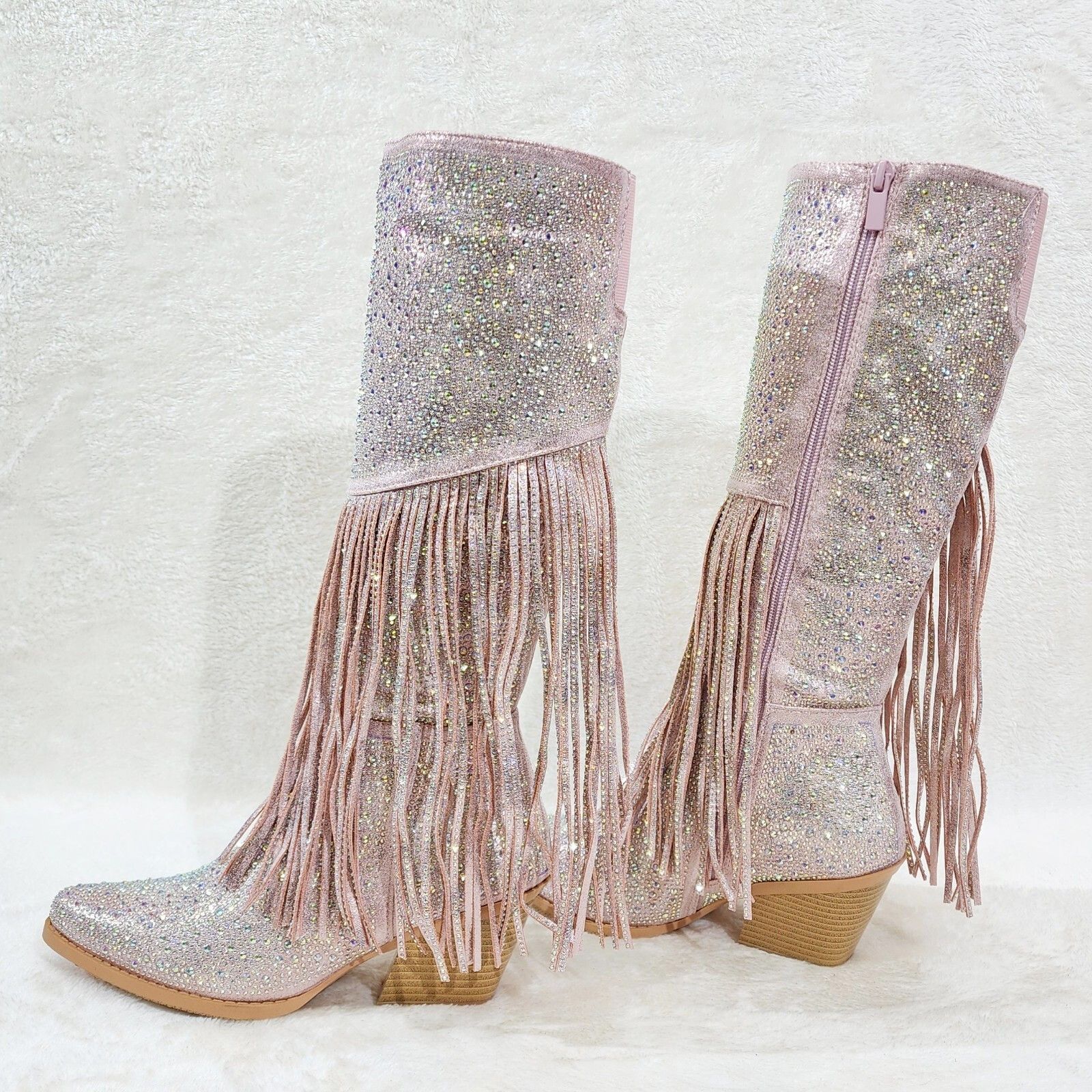 Other Western Diva Baby Pink Asymmetrical Fringe Rhinestone Glam C Size US 8.5 / IT 38.5 - 1 Thumbnail