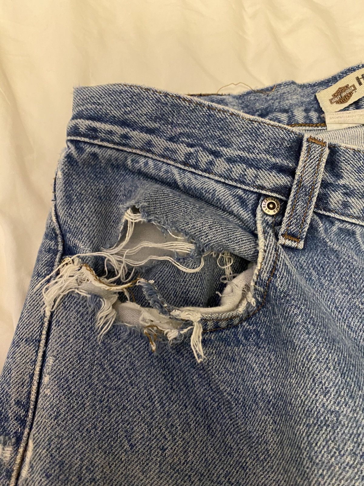 Harley Davidson × Vintage Vintage Harley Davidson Straight Leg Distressed Denim Size US 33 - 4 Thumbnail