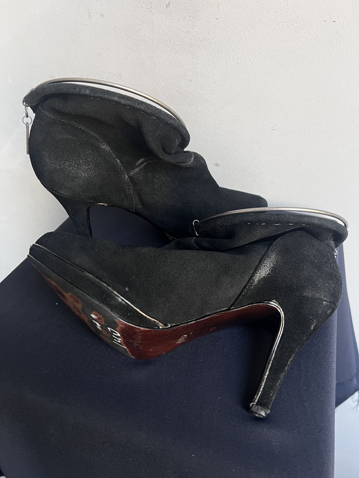 Diesel Rick owens style leather suede black heel boots diesel y2k Size US 7 / IT 37 - 9 Thumbnail