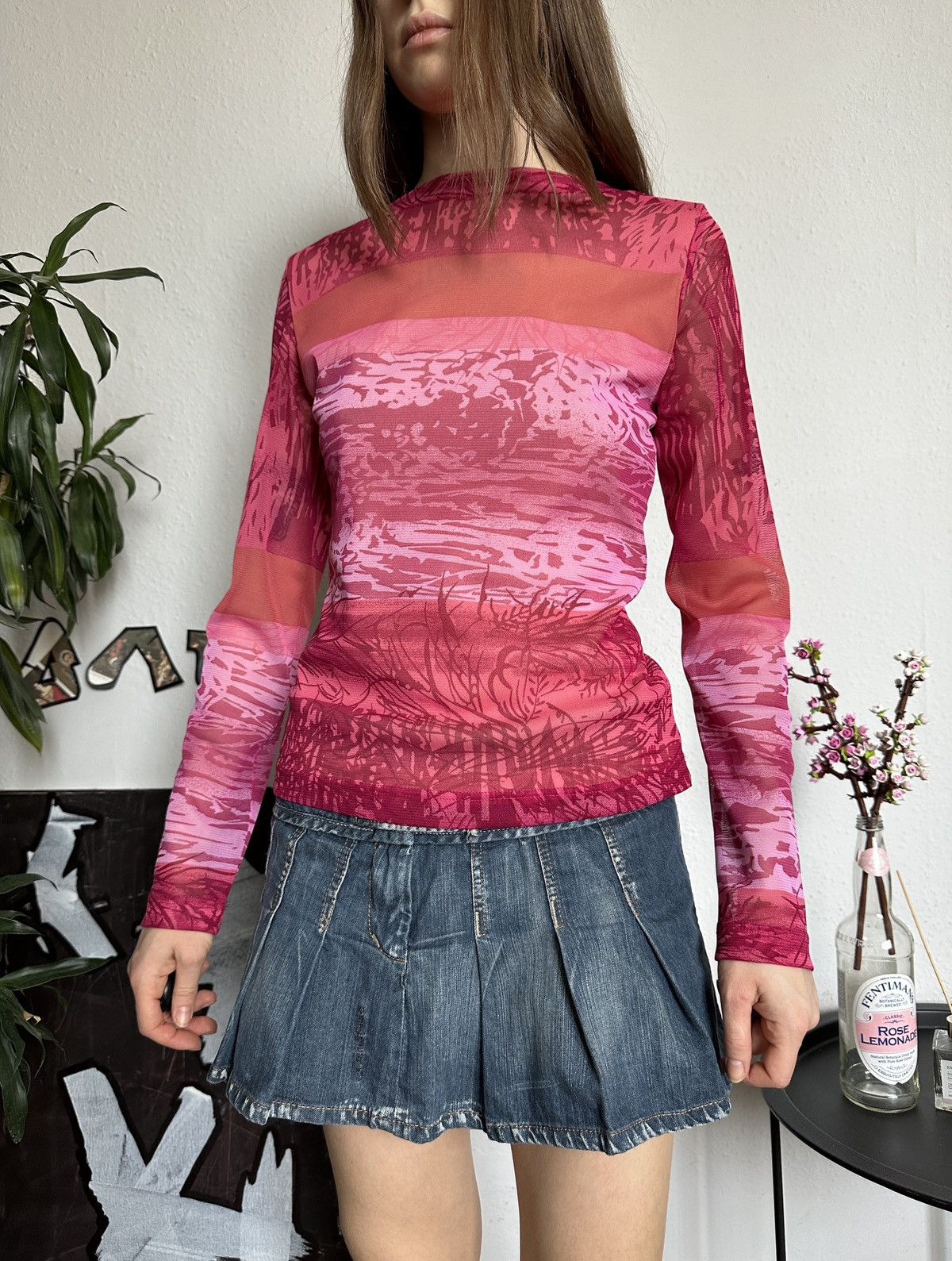 Seditionaries Vintage Printed Mesh Graphic Abstract y2k Long Sleeve Size XS / US 0-2 / IT 36-38 - 1 Thumbnail