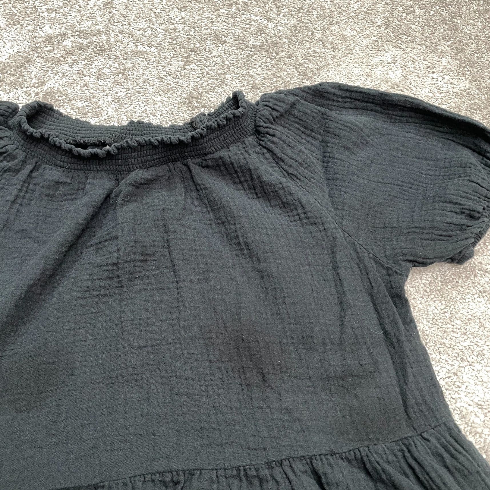 Vintage VINTAGE Universal Thread Women's A-Line Dress Casual 100% Cotton Puff Sleeve Knee Length Black Medium Size M / US 6-8 / IT 42-44 - 6 Thumbnail