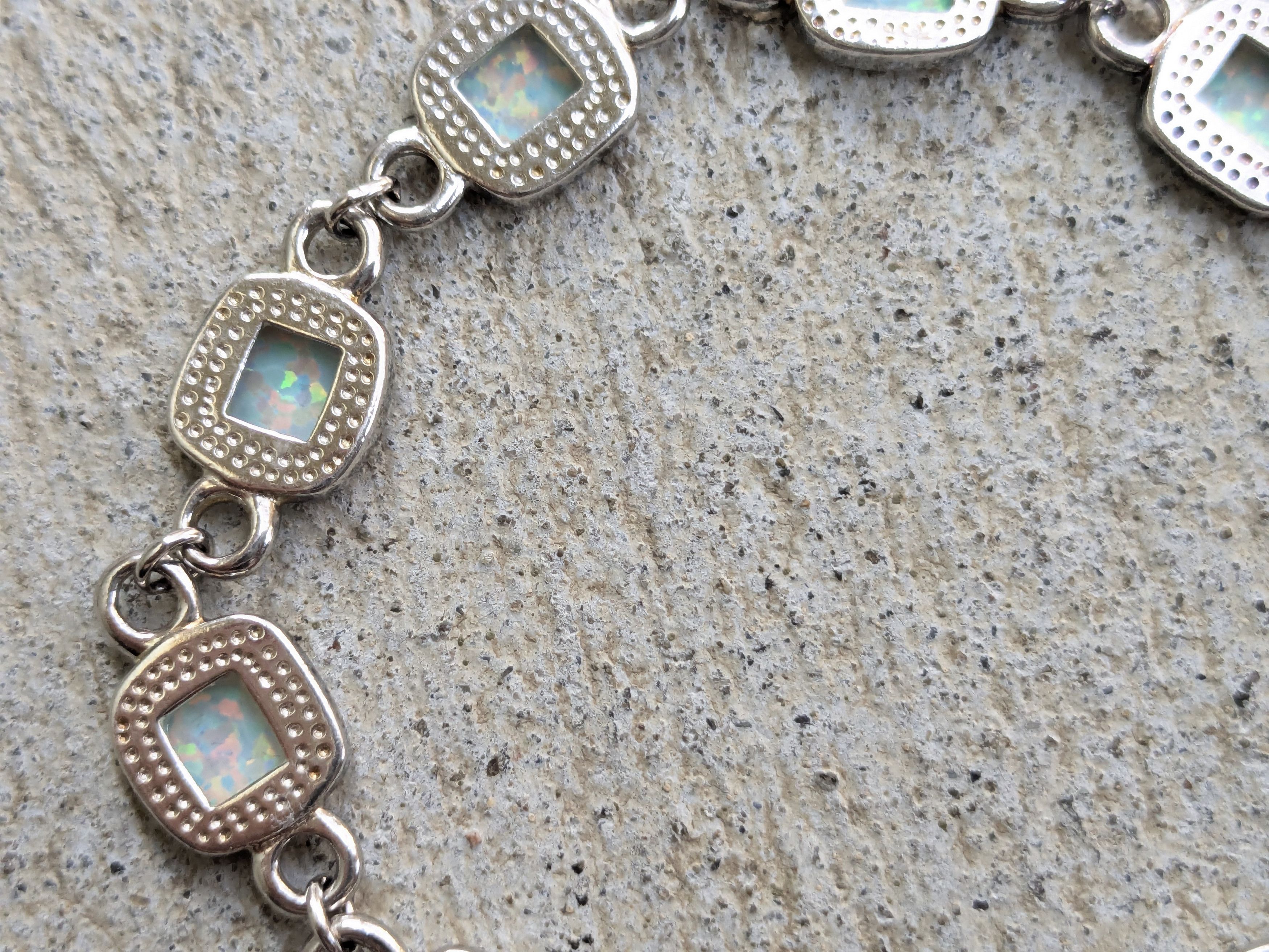 Jewelry Vintage Sterling Silver Bracelet Opal Chain 7.75" Y2K Size ONE SIZE - 9 Thumbnail