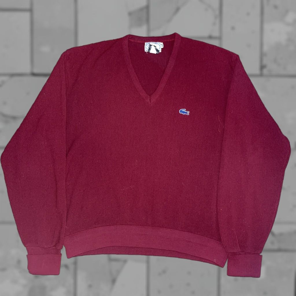 Lacoste VINTAGE Lacoste Red V-neck Sweater Mens XL Size US XL / EU 56 / 4 - 1 Thumbnail