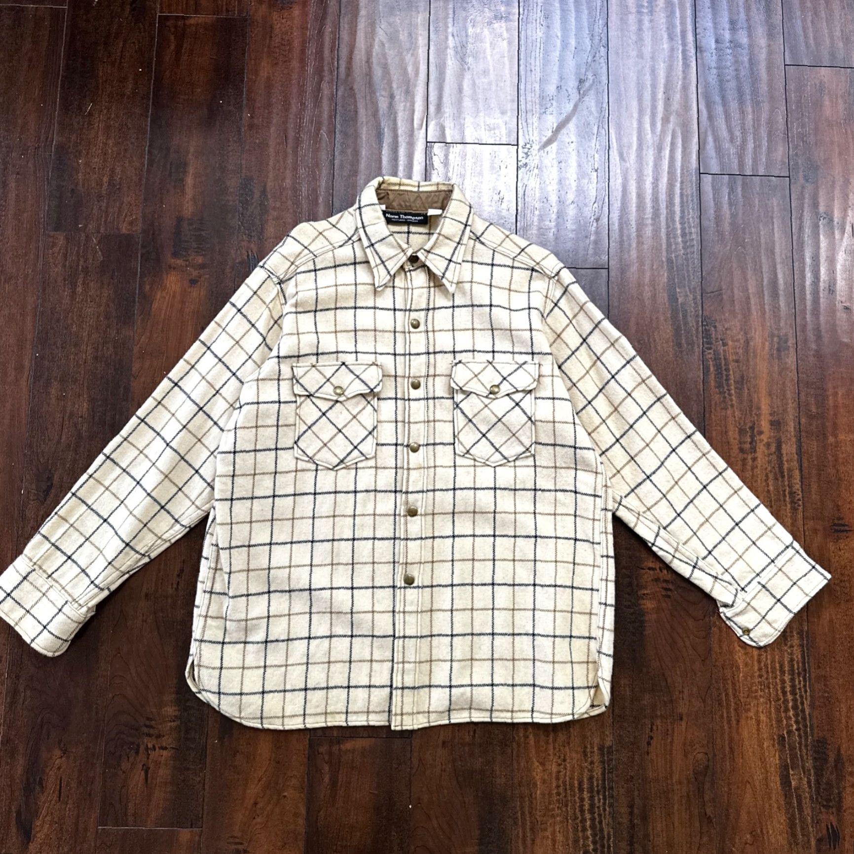 Jim Thompson VINTAGE Norm Thompson Heavy Wool Long Sleeve Snap Up Plaid Shirt Beige XL Outdoor Mens Size US XL / EU 56 / 4 - 2 Thumbnail