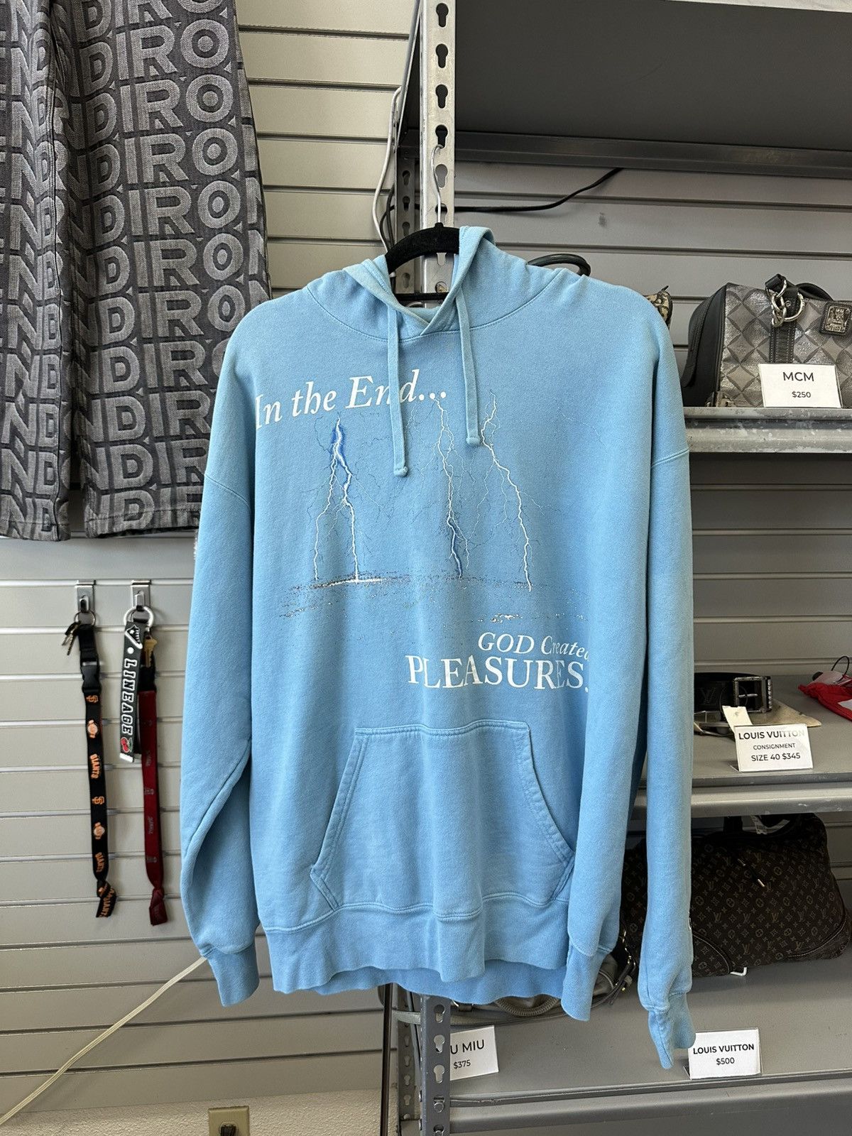 Pleasures GOD created in the end hoodie blue large