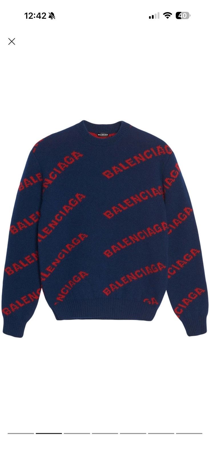 Balenciaga Balenciaga Allover Logo Intarsia Knit Sweater — Navy/Red Size US M / EU 48-50 / 2 - 1 Thumbnail