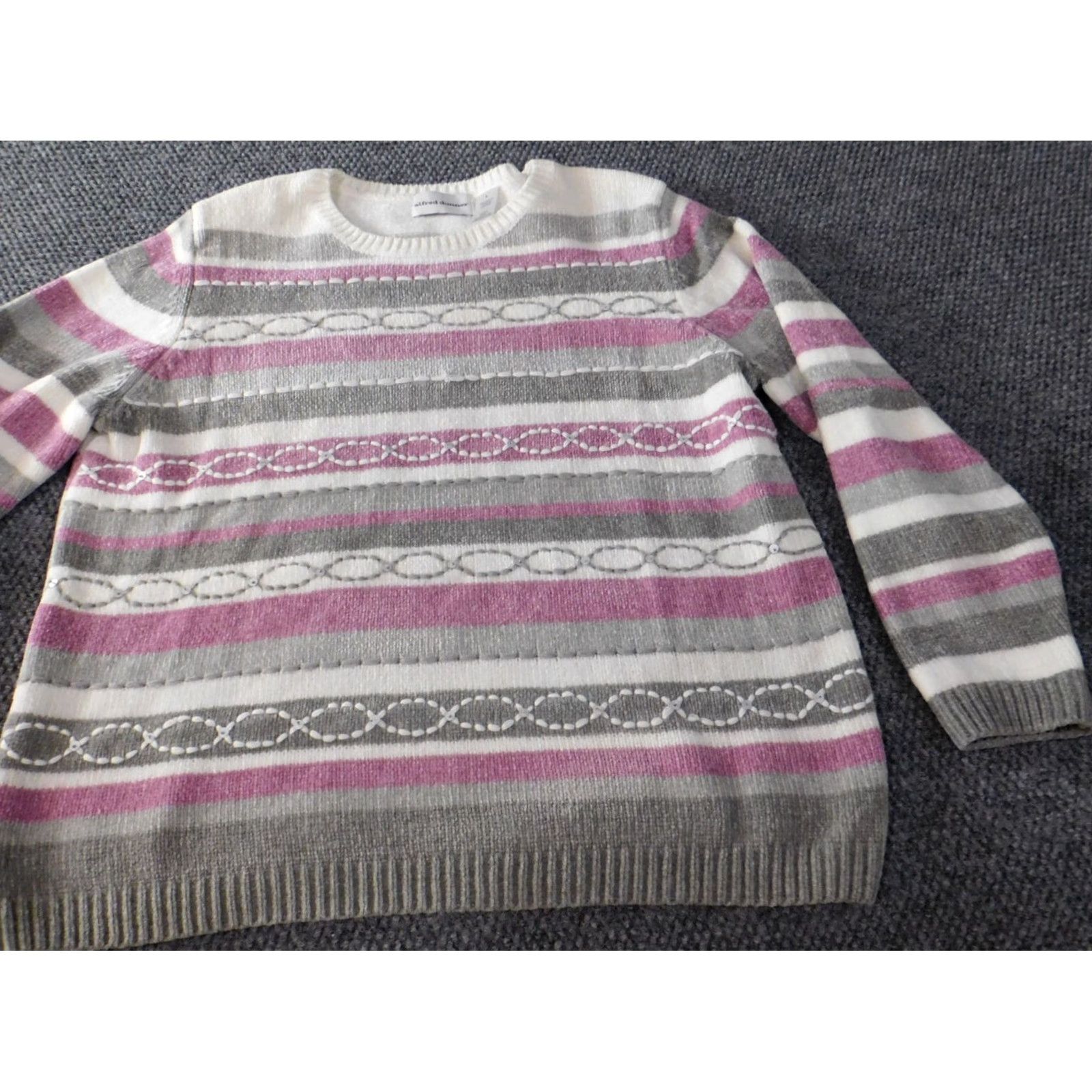 Vintage Alfred Dunner Womens Sweater Large Pink Pullover Acrylic Striped Crew Neck Cap Sleeve Casual Knit Size L / US 10 / IT 46 - 3 Thumbnail
