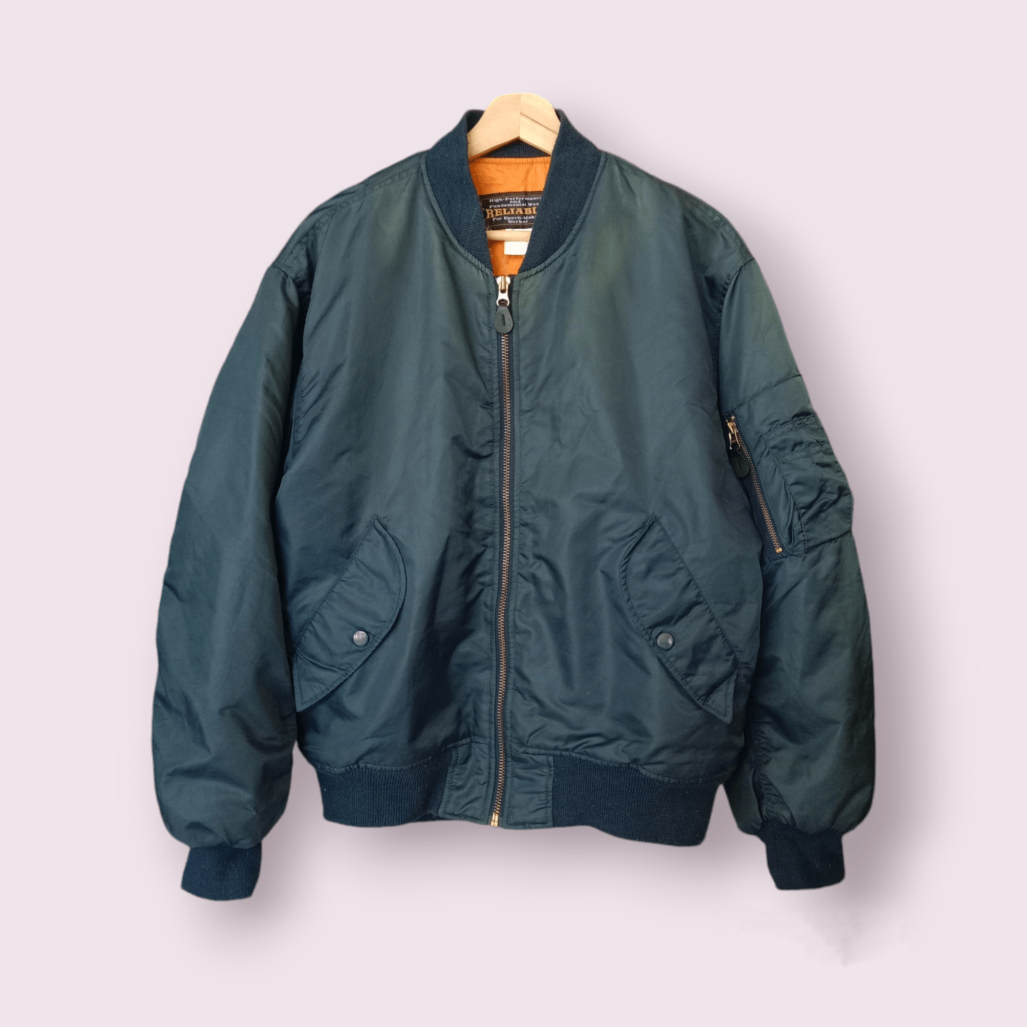 image of Ma 1 x Vintage Deleted Today Faded Reliable Intermediate Bomber Jacket in Navy, Men's (Size Medium)