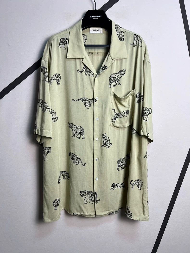 CELINE size 40 Tiger and leopard full printed shirt short