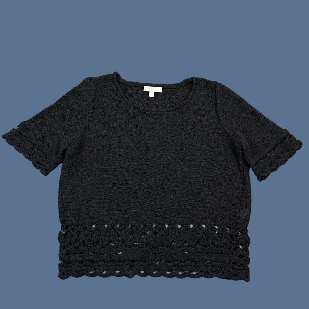 Vintage Etcetera Sweater Women XL Black Knit Short Sleeve Crew Neck Pullover Top Scalloped Hem Size XL / US 12-14 / IT 48-50 - 1 Thumbnail
