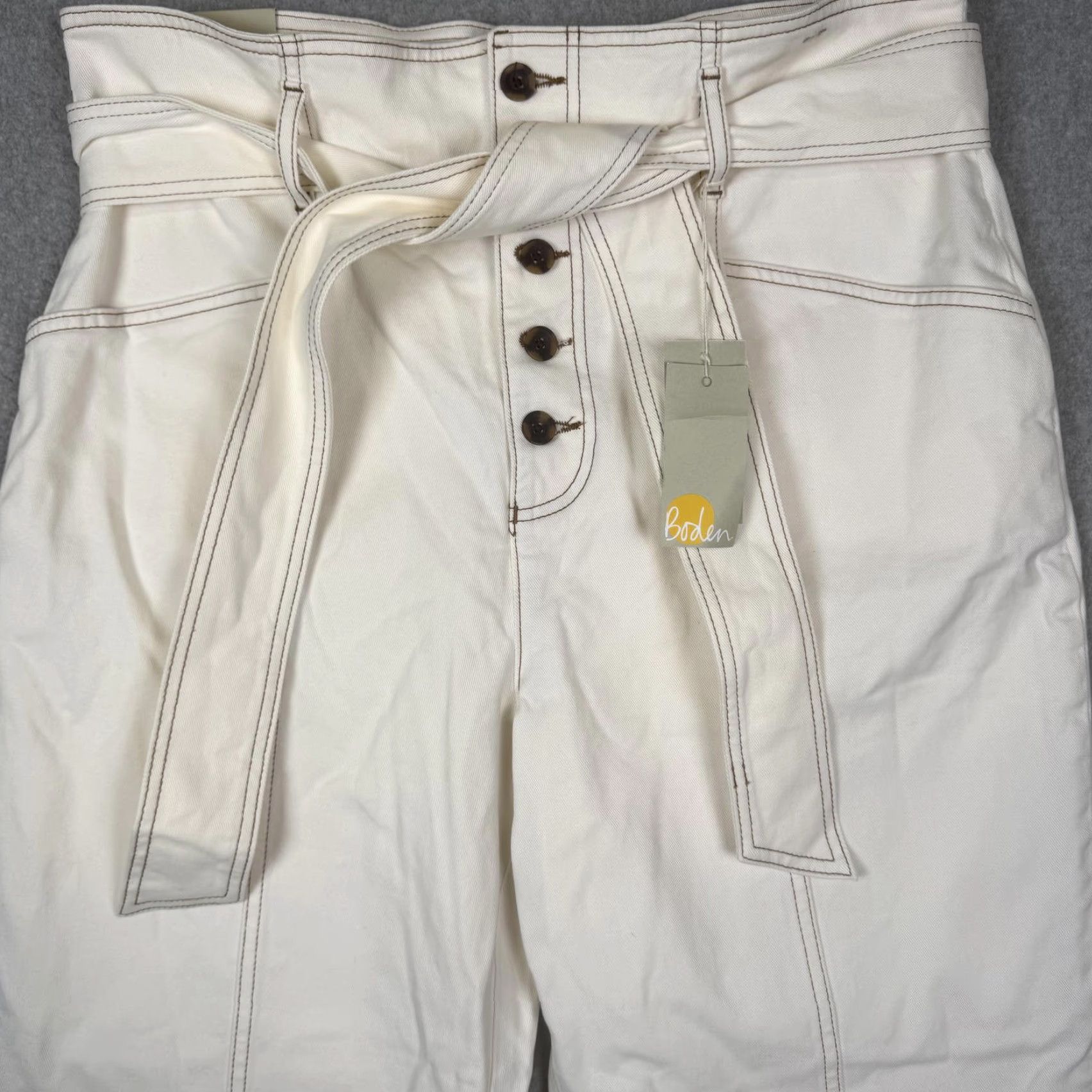 Boden Boden Women's Pants 14R White Tapered Leg Belted Trousers Button Shirt? Size 36" / US 14 / IT 50 - 2 Thumbnail