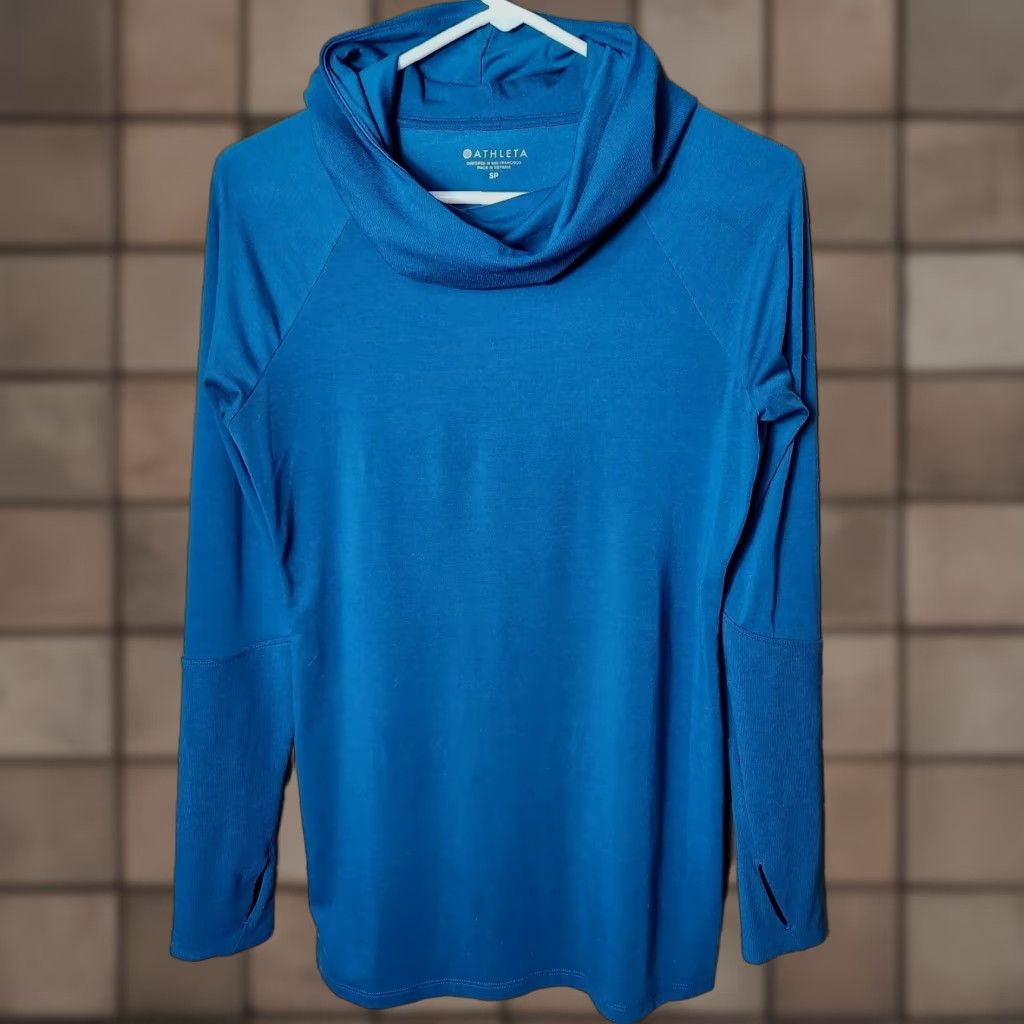 Athleta Athleta Hooded Tunic - Cowlneck, Teal Essence, S, Women, Activewear, Pullover, Long Sleeve, Thumbholes Size ONE SIZE - 1 Thumbnail
