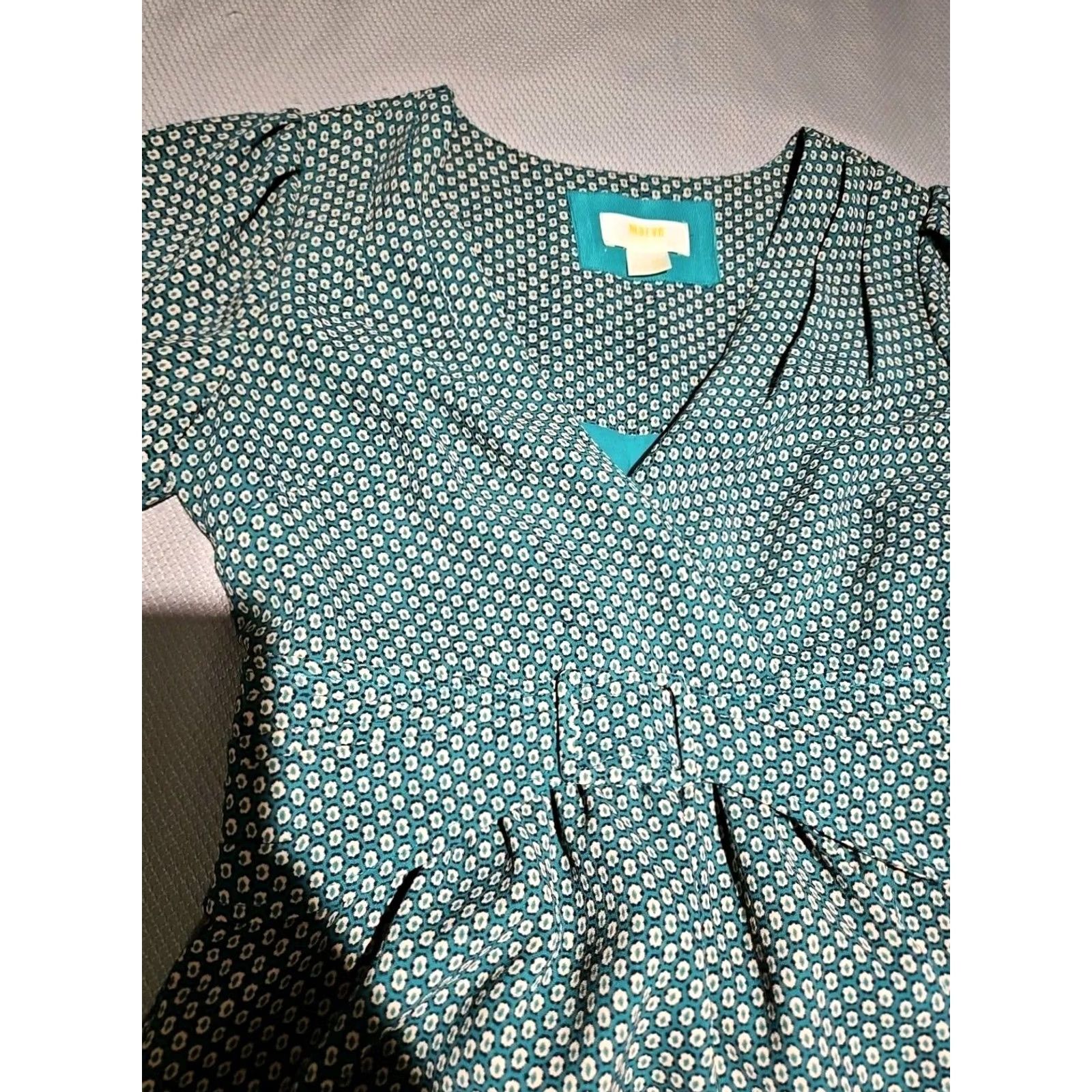 Vintage Maeve Dress Turquoise Green Floral Belted A-Line Short Sleeve V-Neck 2 Purple? Size XS / US 0-2 / IT 36-38 - 6 Thumbnail