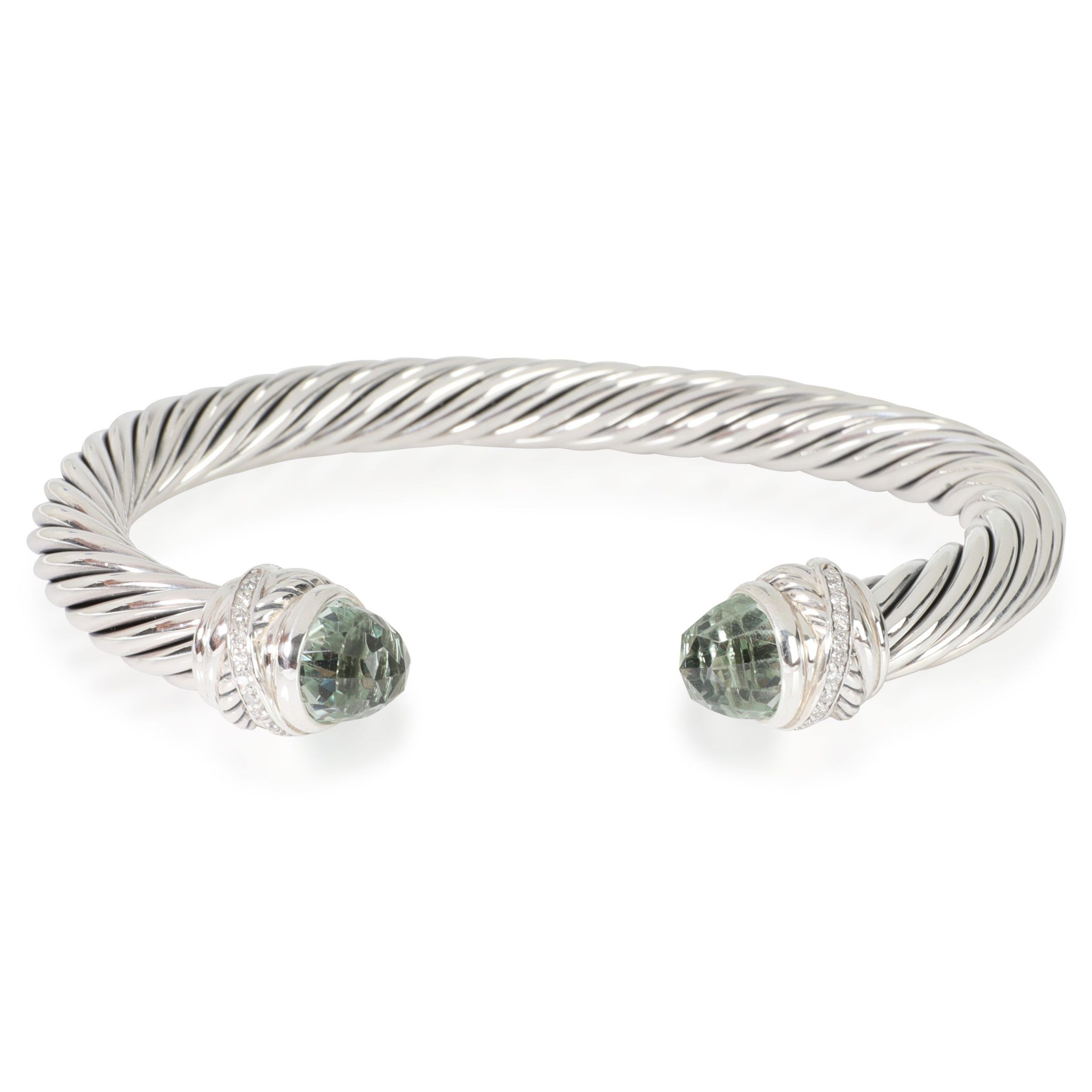 image of David Yurman Cable Classics Prasiolite Diamond Cuff In Sterling Silver 0.07 Ctw, Women's