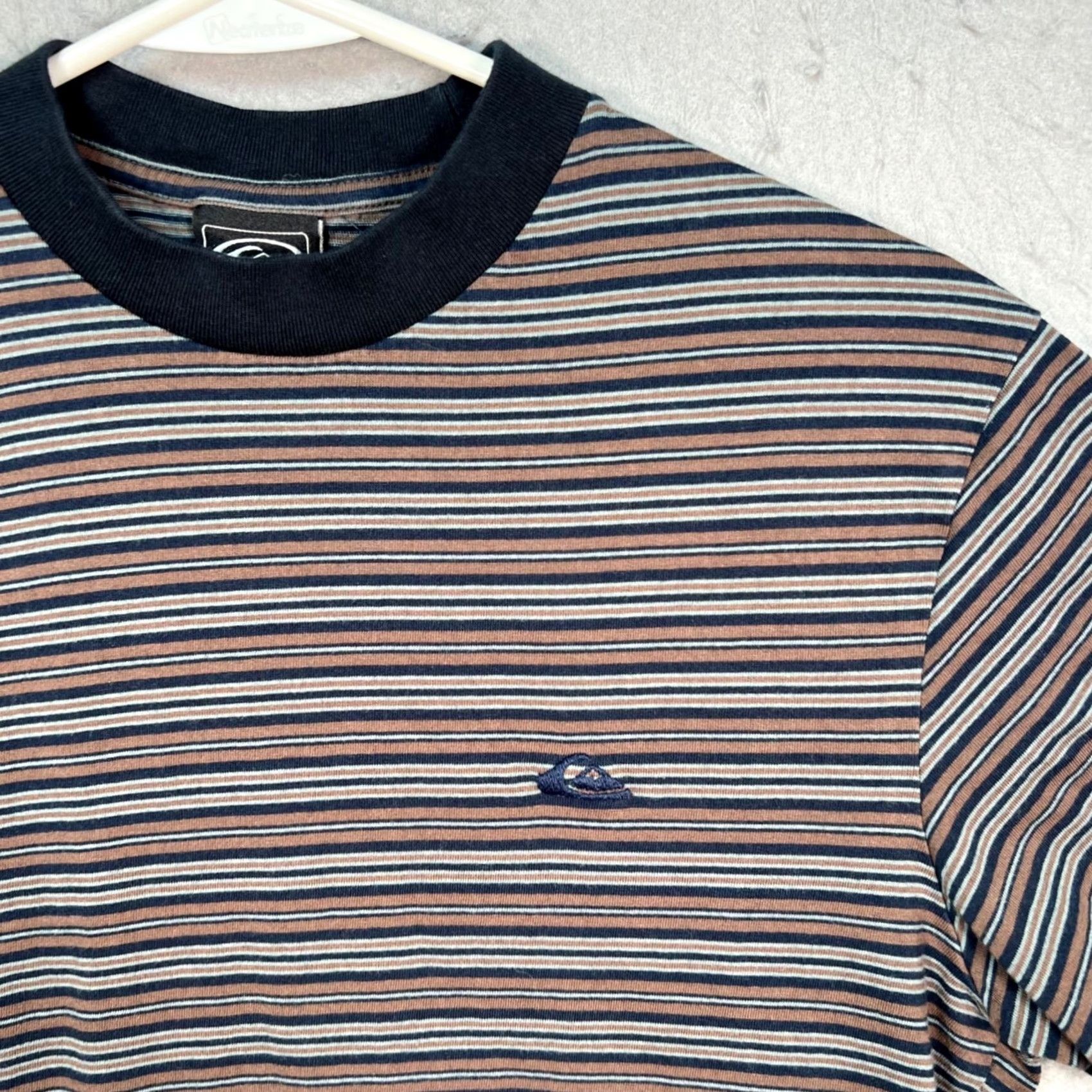 Quiksilver Quiksilver Mens T-Shirt Striped Short Sleeve Cotton Brown Blue Crew Neck M Size US M / EU 48-50 / 2 - 5 Thumbnail
