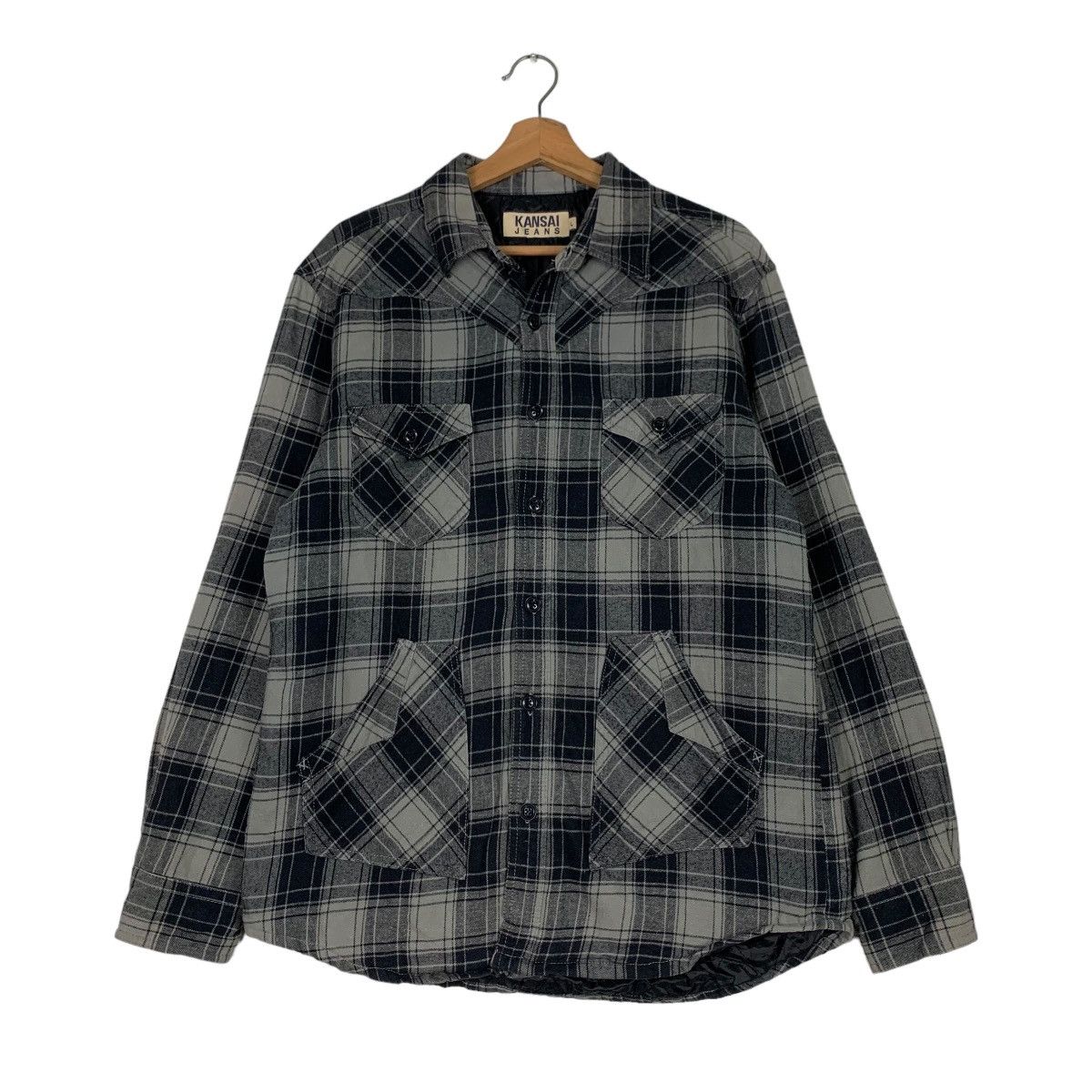 Japanese Brand Vintage KANSAI JEANS Four Pocket Tartan Flannel #0652-C30 Size US L / EU 52-54 / 3 - 1 Thumbnail