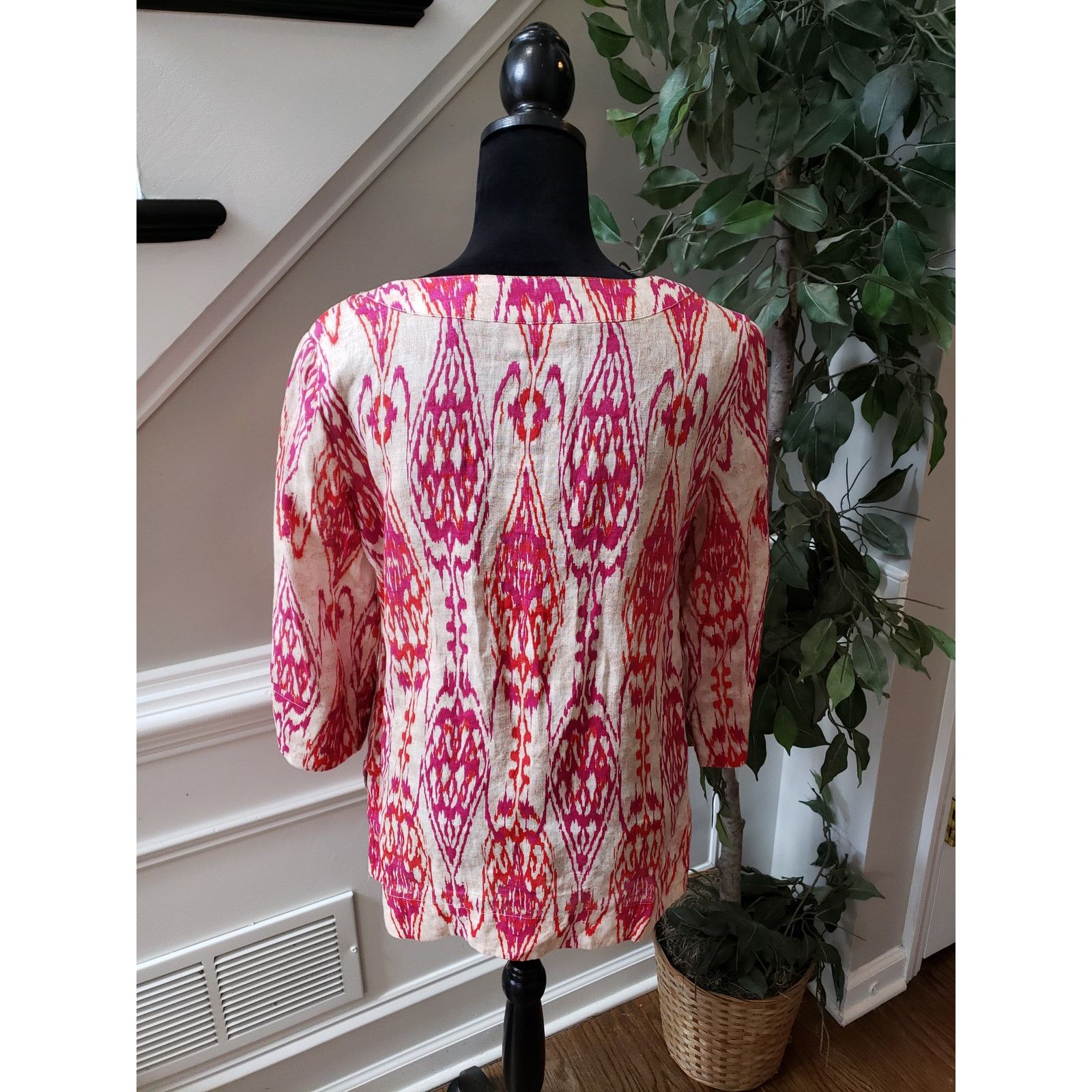 Jones New York Jones New York Signature Top S Beige Pink Ikat Print Linen Size S / US 4 / IT 40 - 10 Thumbnail