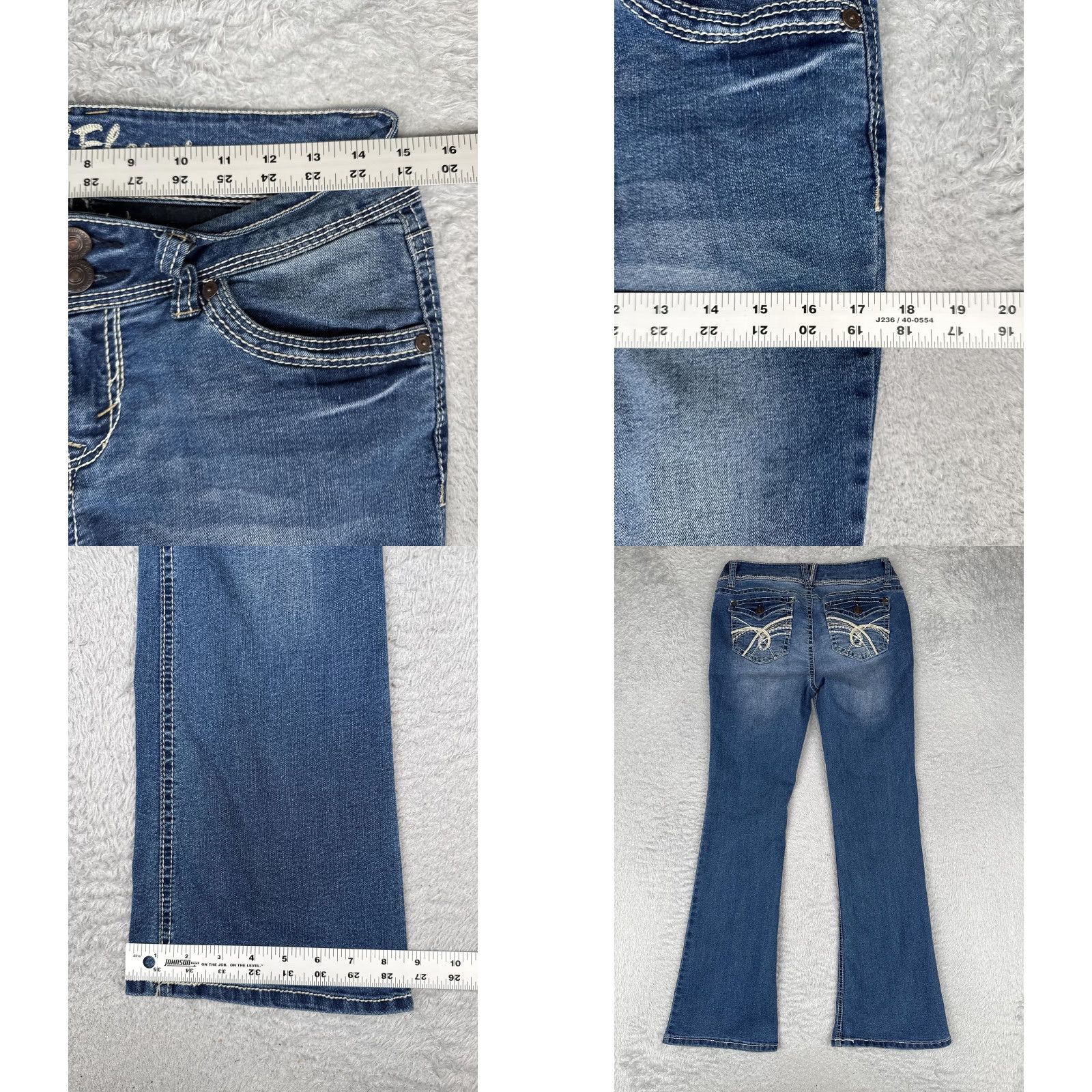 Vintage WallFlower Jeans Bootcut Jeans Juniors 9 Blue Medium Wash Low Rise Stretch Denim 29x30 Womens Regular 5-Pocket Design City Festival Hipster N/A Size 30" / US 8 / IT 44 - 9 Thumbnail