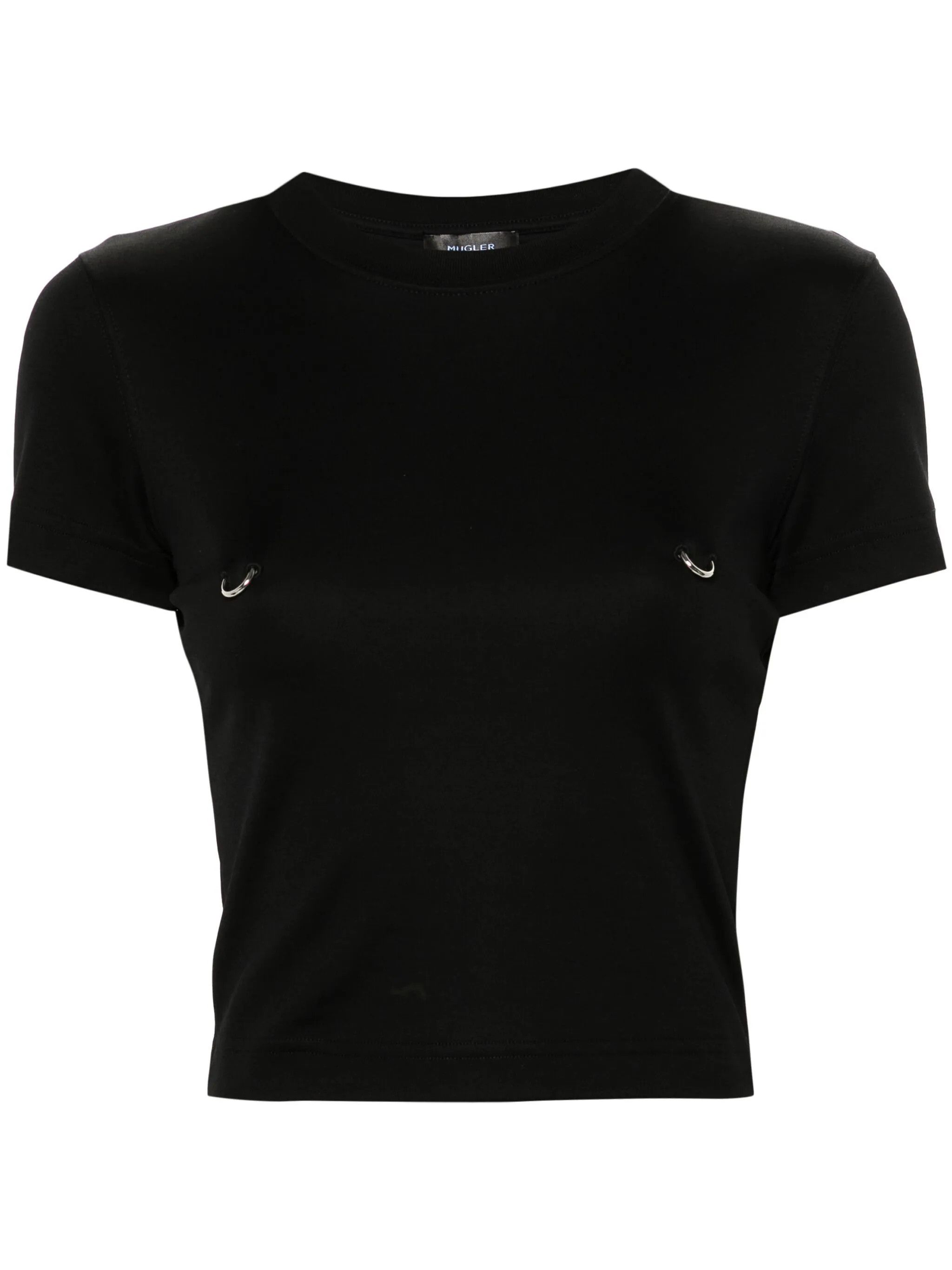 Mugler o1s22i1n1024 Cropped T-Shirt in Black Size L / US 10 / IT 46 - 1 Thumbnail