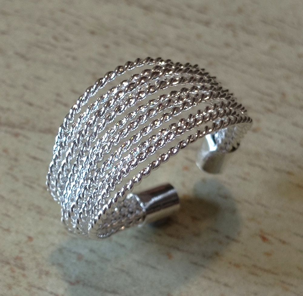 Designer × Vintage Vintage Twist Stripes Chain Shiny Silver Ring Punk Rave Size ONE SIZE - 5 Thumbnail