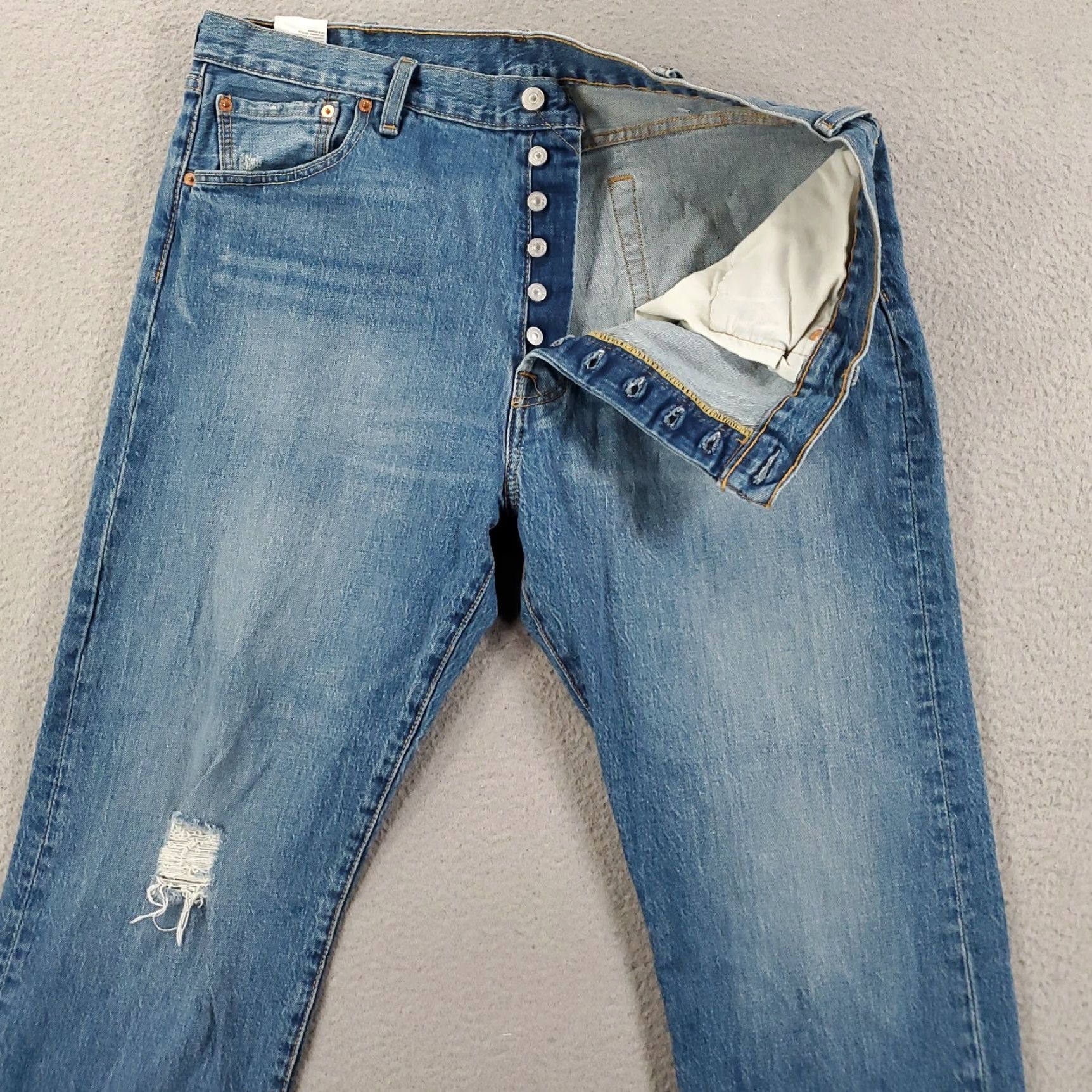 Levi's Levi's 501 Jeans Mens 40x32 Button Fly Distressed Stretch Denim Straight Leg 93 40 32 Bag? Size US 40 / EU 56 - 2 Thumbnail