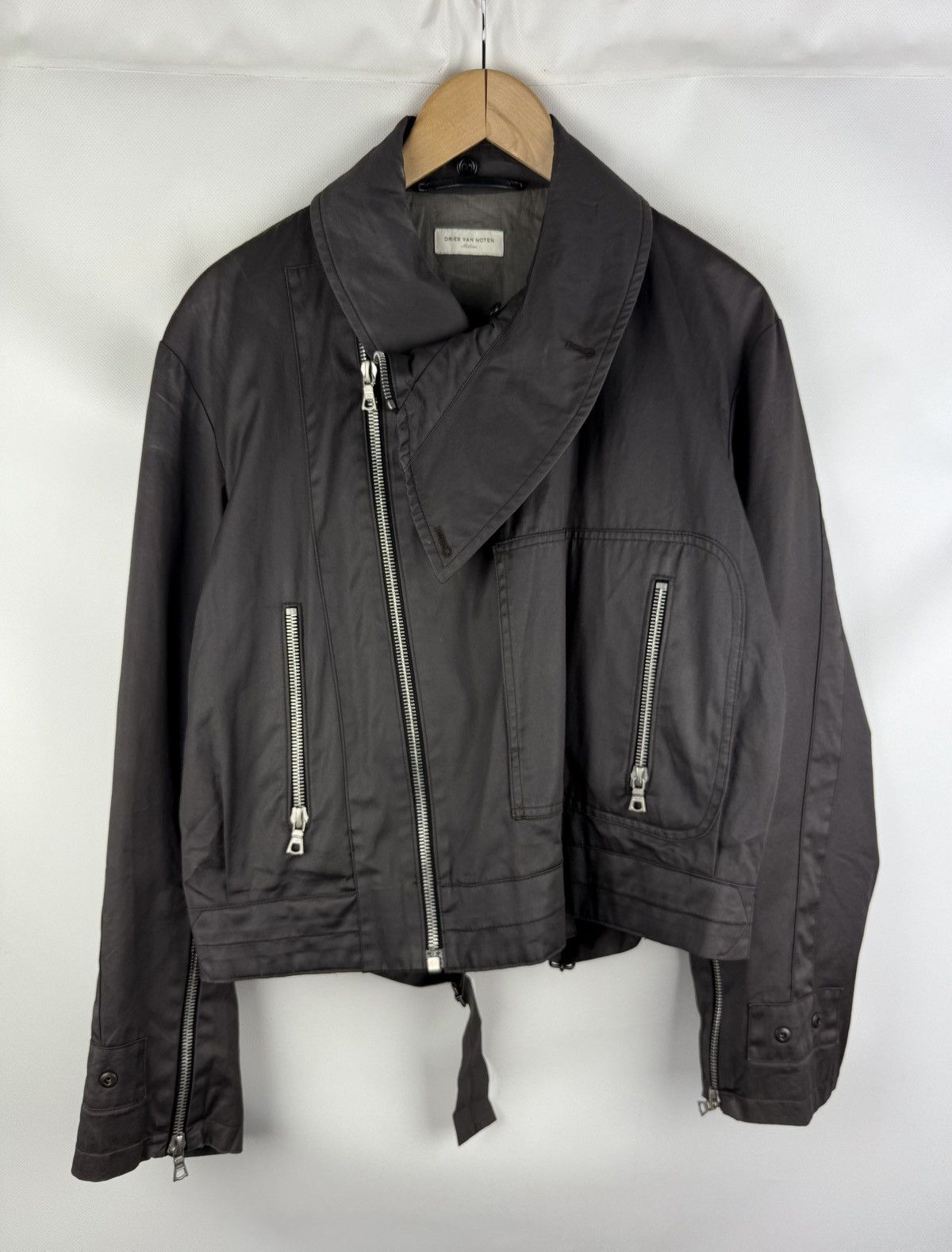 Dries Van Noten Dries Van Noten Crop Belted Assymetrical Collar Biker Jacket Size US M / EU 48-50 / 2 - 1 Thumbnail