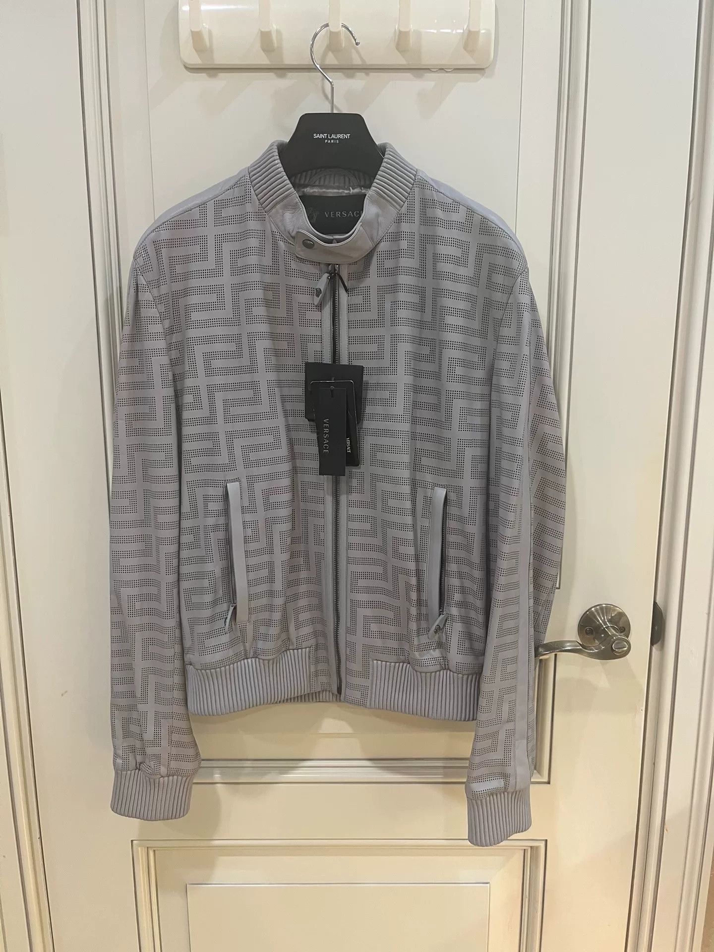 Versace Versace Greca Gray Leather Jacket 48 Size US M / EU 48-50 / 2 - 1 Thumbnail