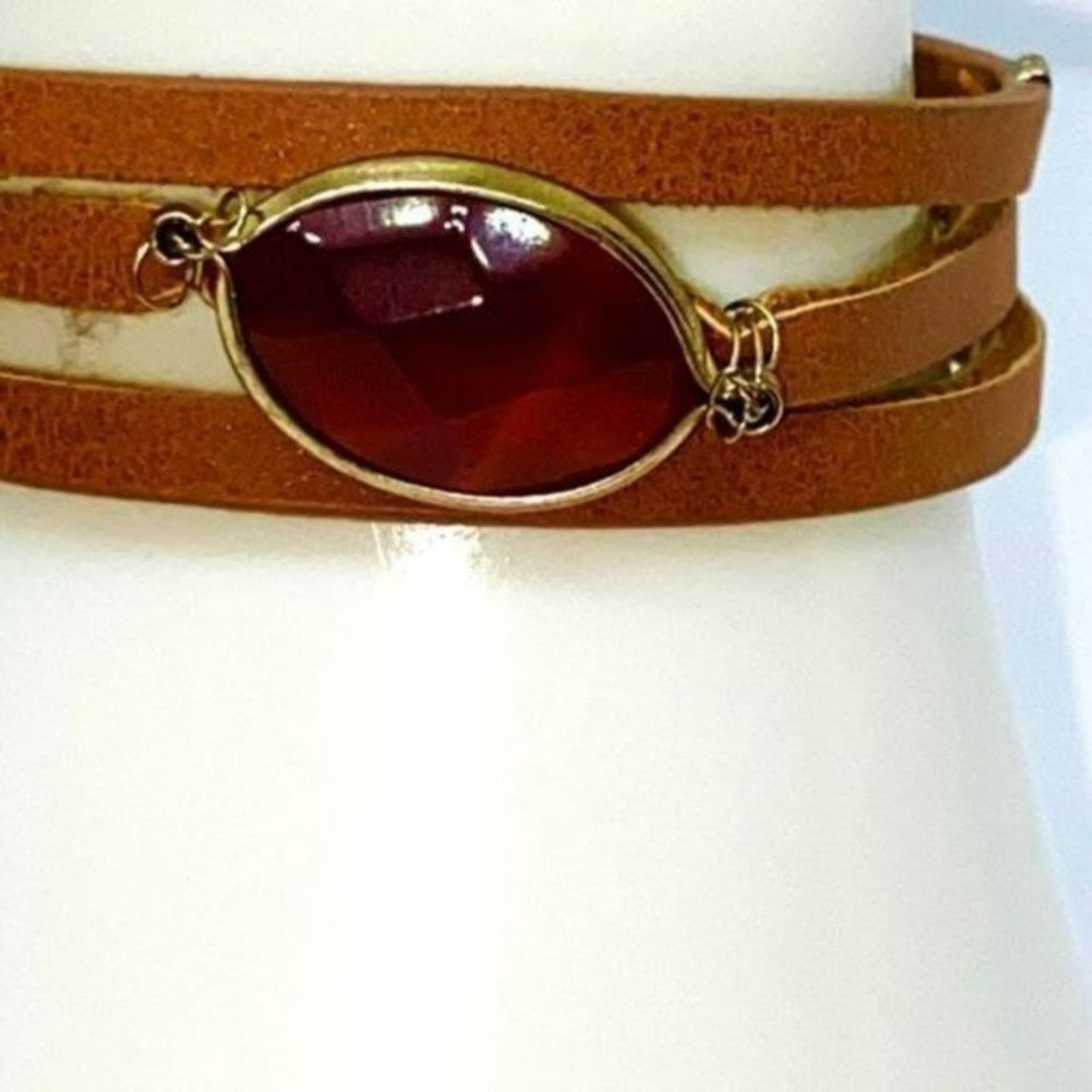 Handmade Faux-Leather Rhinestone Adjustable Bracelet Size ONE SIZE - 2 Thumbnail
