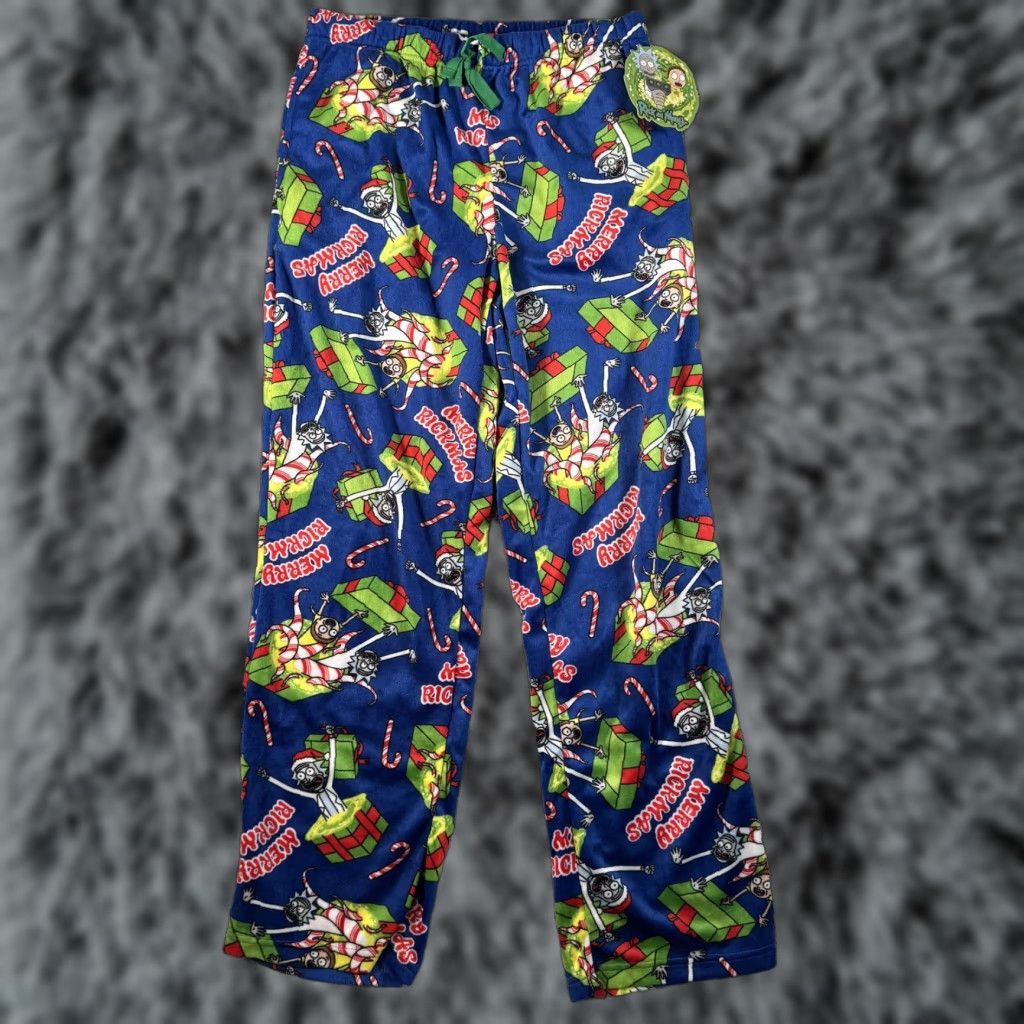 Vintage Rick and Morty Pajama Pants M Merry Rickmas Sleep Drawstring Christmas Lounge Size US 31 - 1 Thumbnail
