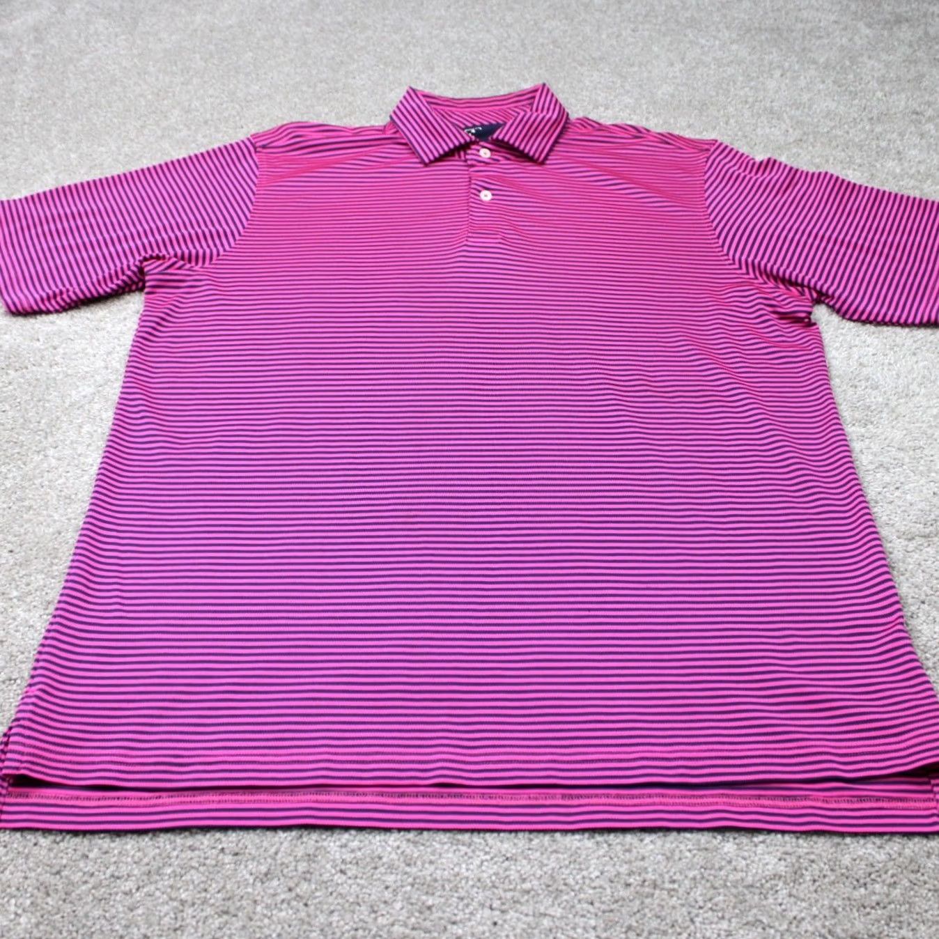 Vintage F&G Tech Polo Shirt Mens Large Pink/Blue Striped Wicking Polyester Short Sleeve Shirt Size US L / EU 52-54 / 3 - 3 Thumbnail