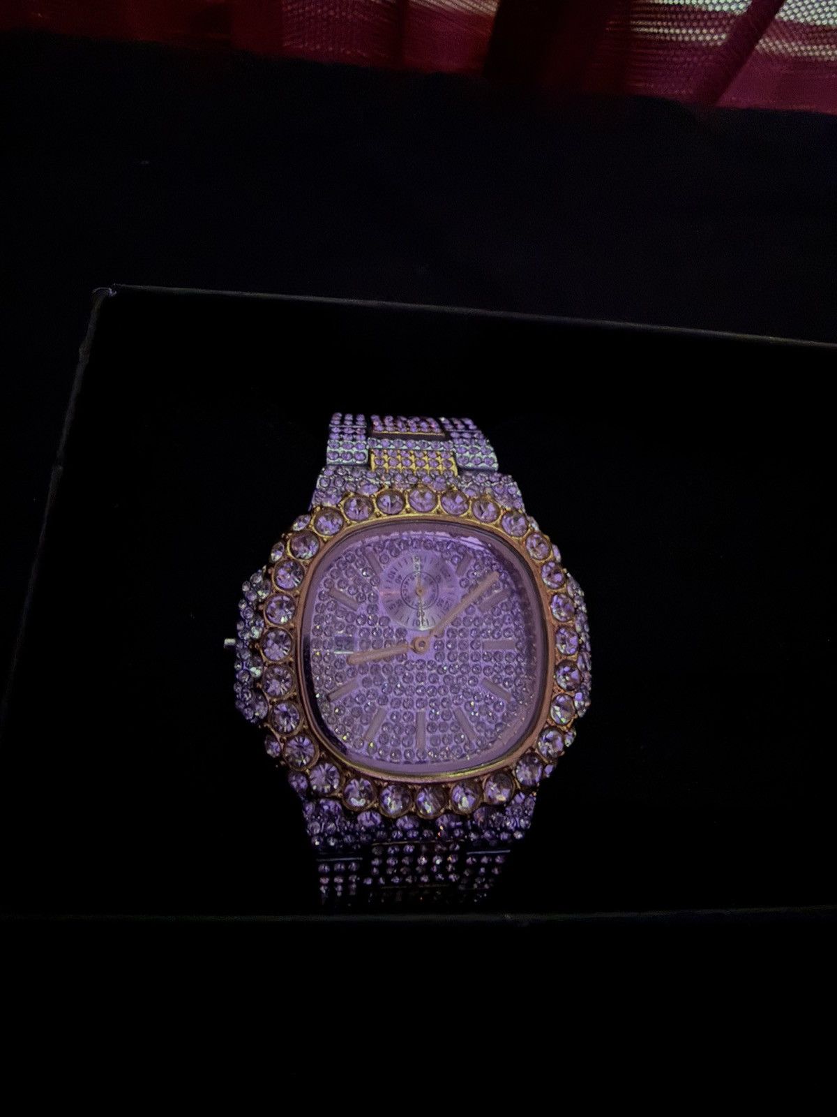 Other Purple Gradient Iced Out Bust Down Moissanite Watch VVS Size 44 - 7 Thumbnail