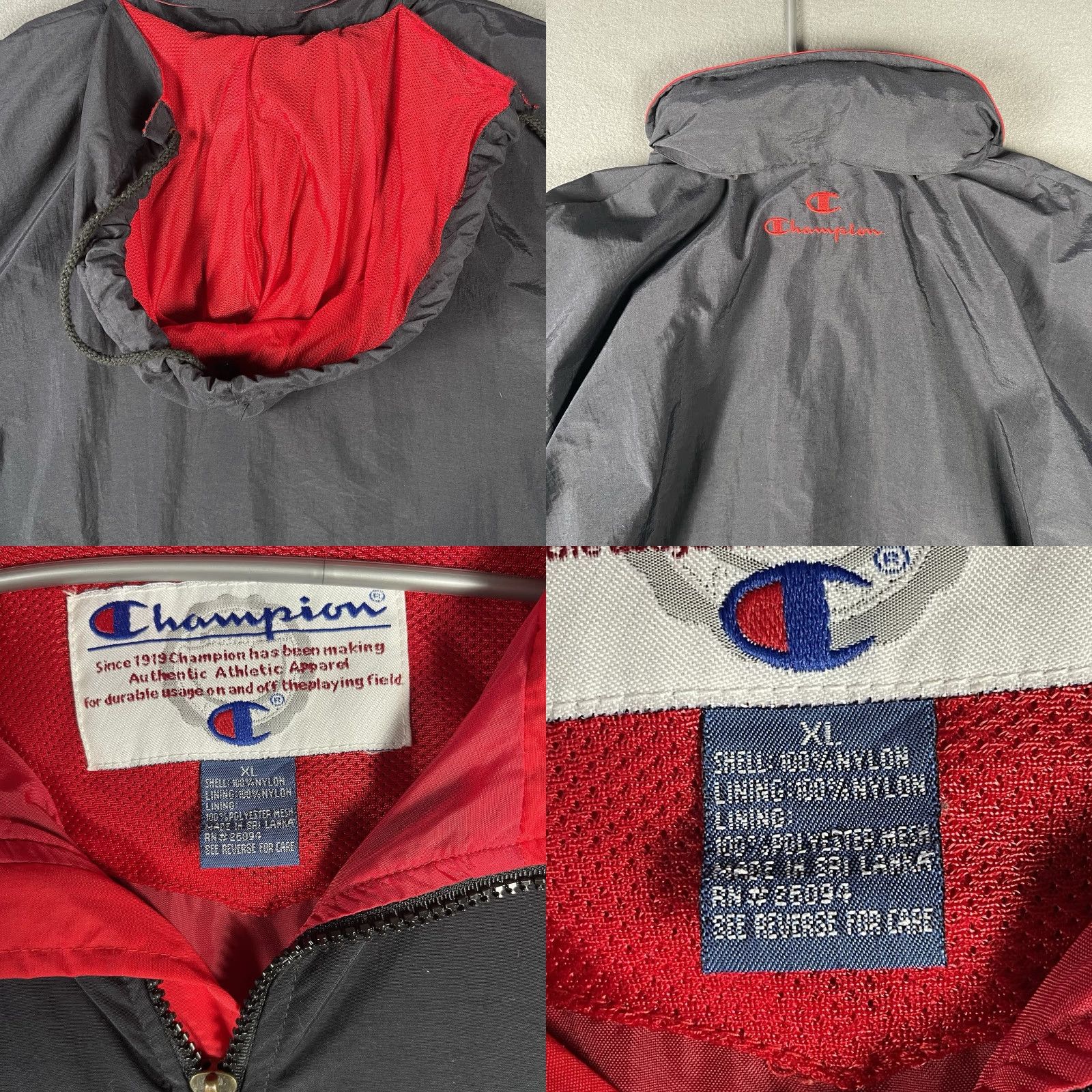 Champion VINTAGE Champion Windbreaker Full Zip Jacket XL Black Hidden Hood 90s Retro Sports Men Size US XL / EU 56 / 4 - 9 Thumbnail