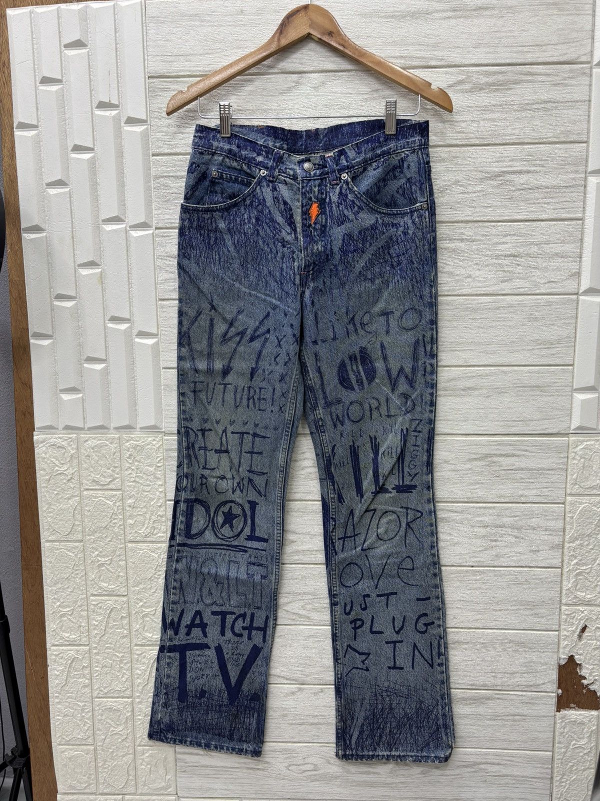 Walter Van Beirendonck W&LT⚡️Pen Graffiti Archive Flared Jeans Distressed Denim Size US 30 / EU 46 - 2 Thumbnail