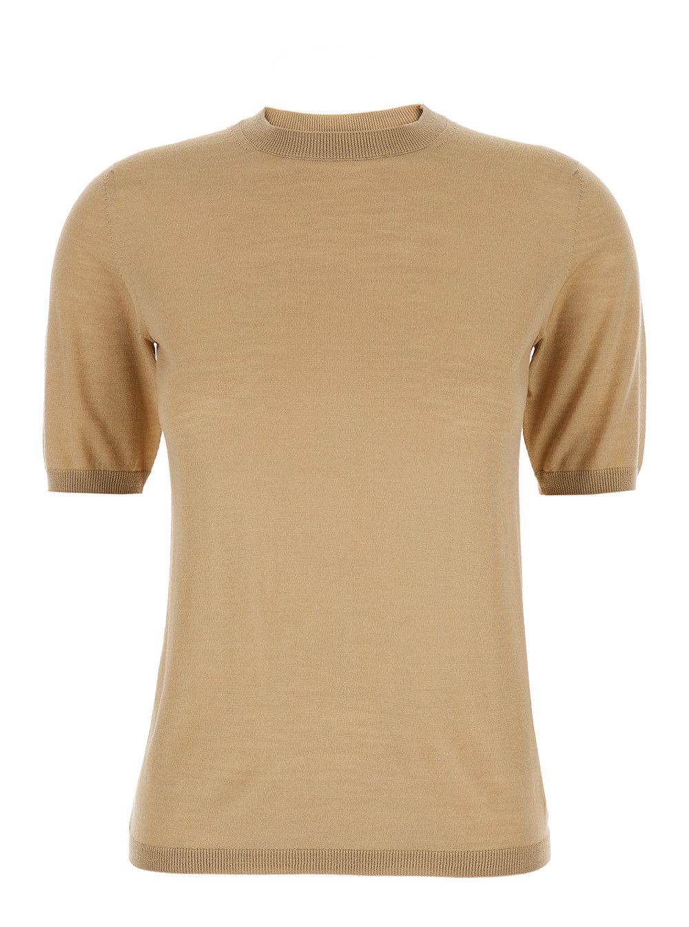 'Gerico' Beige Crewneck Sweater with Short Sleeves in Wool Woman